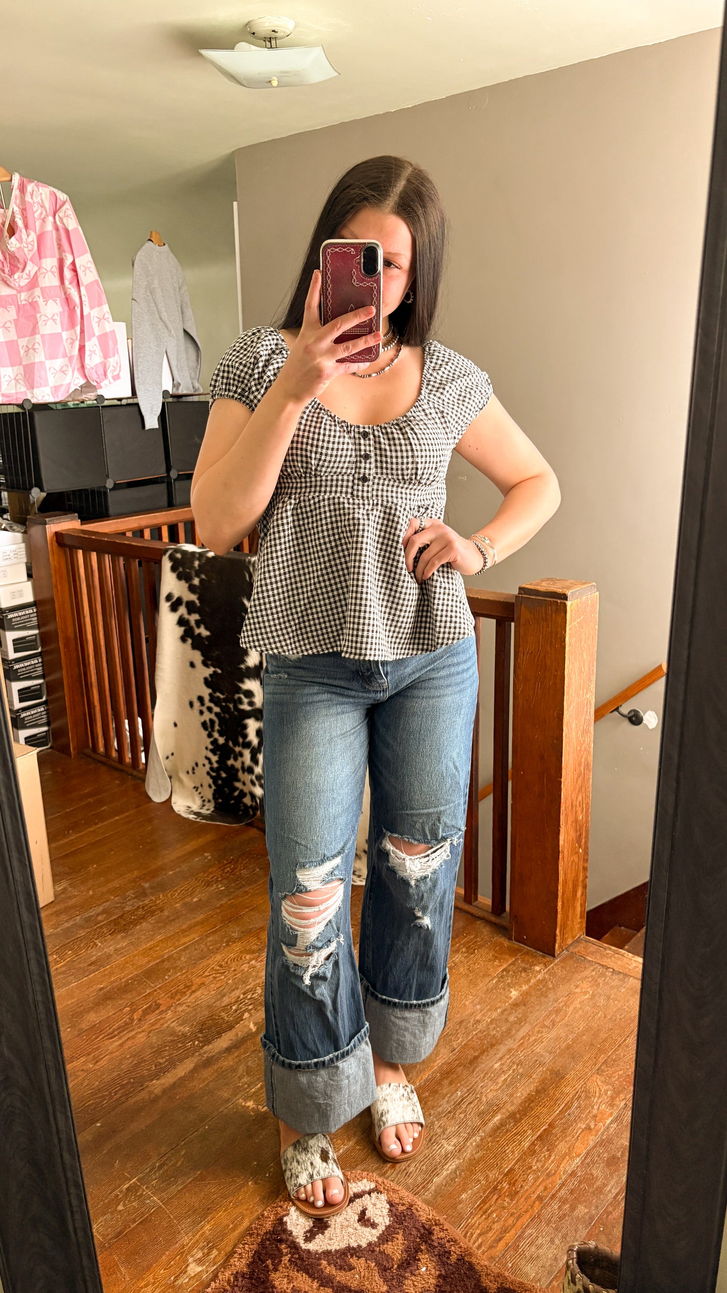 GINGHAM BABYDOLL TOP - BLACK