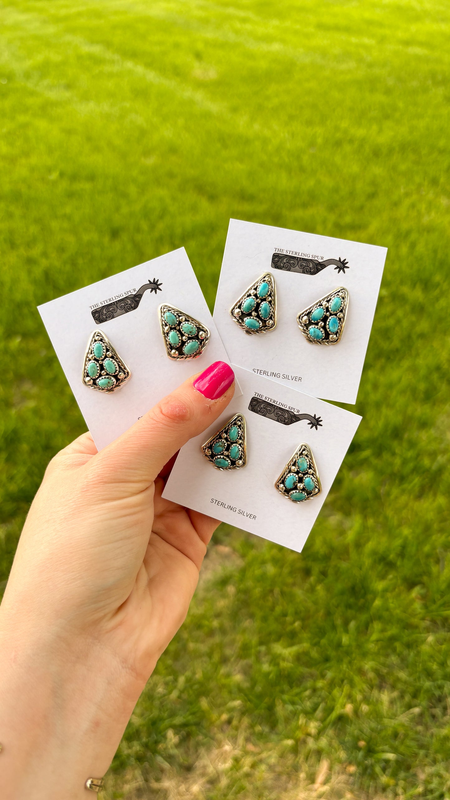 DIAMOND SHAPED 4 STONE TURQUOISE EARRINGS