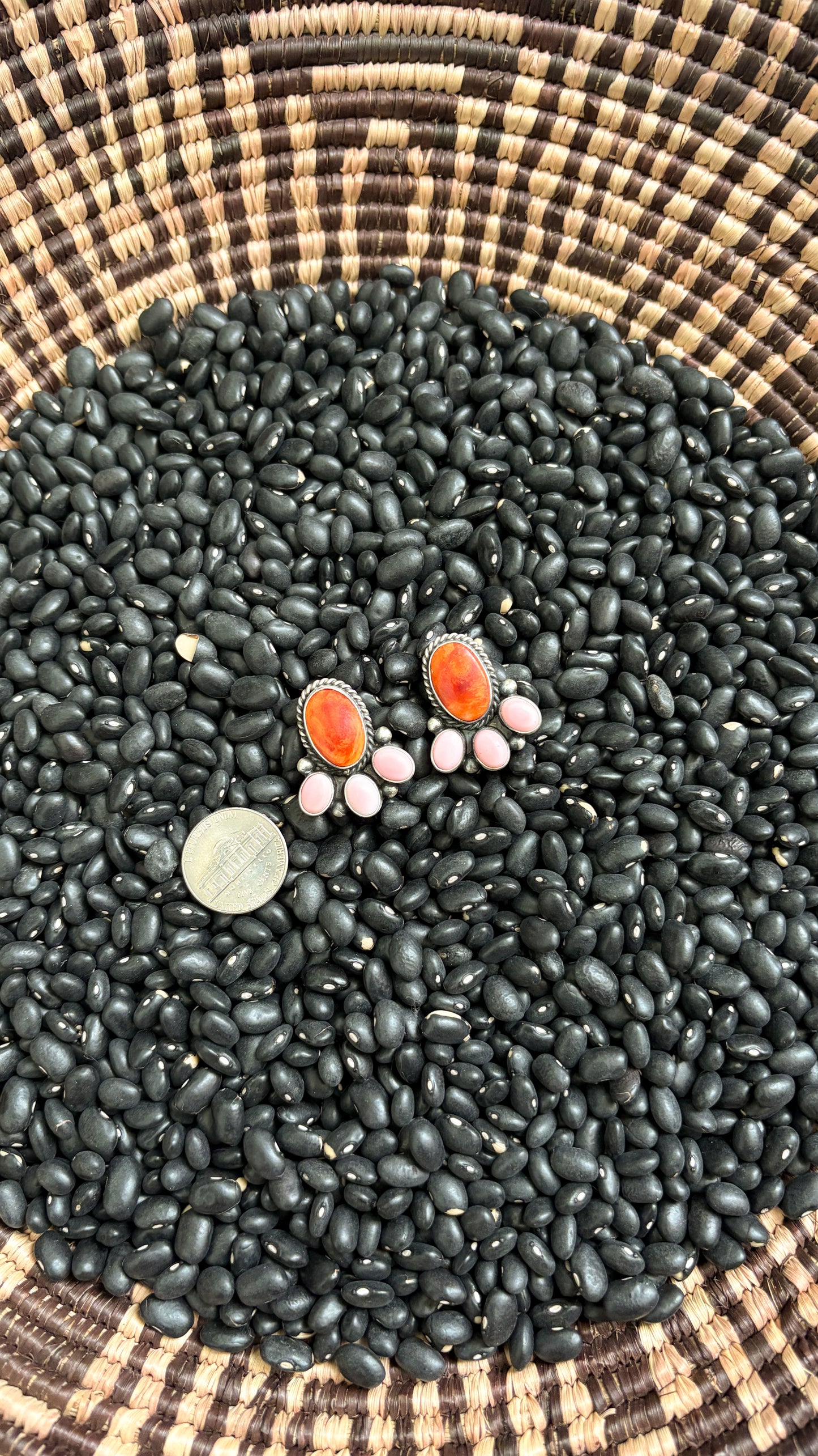 ORANGE SPINY & PINK CONCH CLUSTER EARRINGS