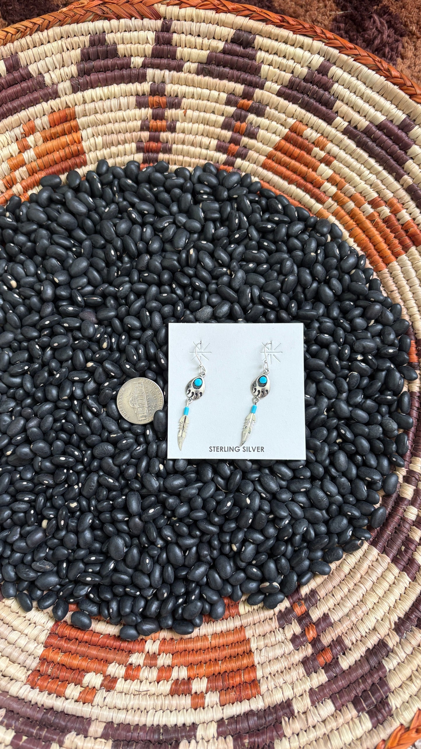 BEAR PAW & FEATHER DANGLE EARRINGS