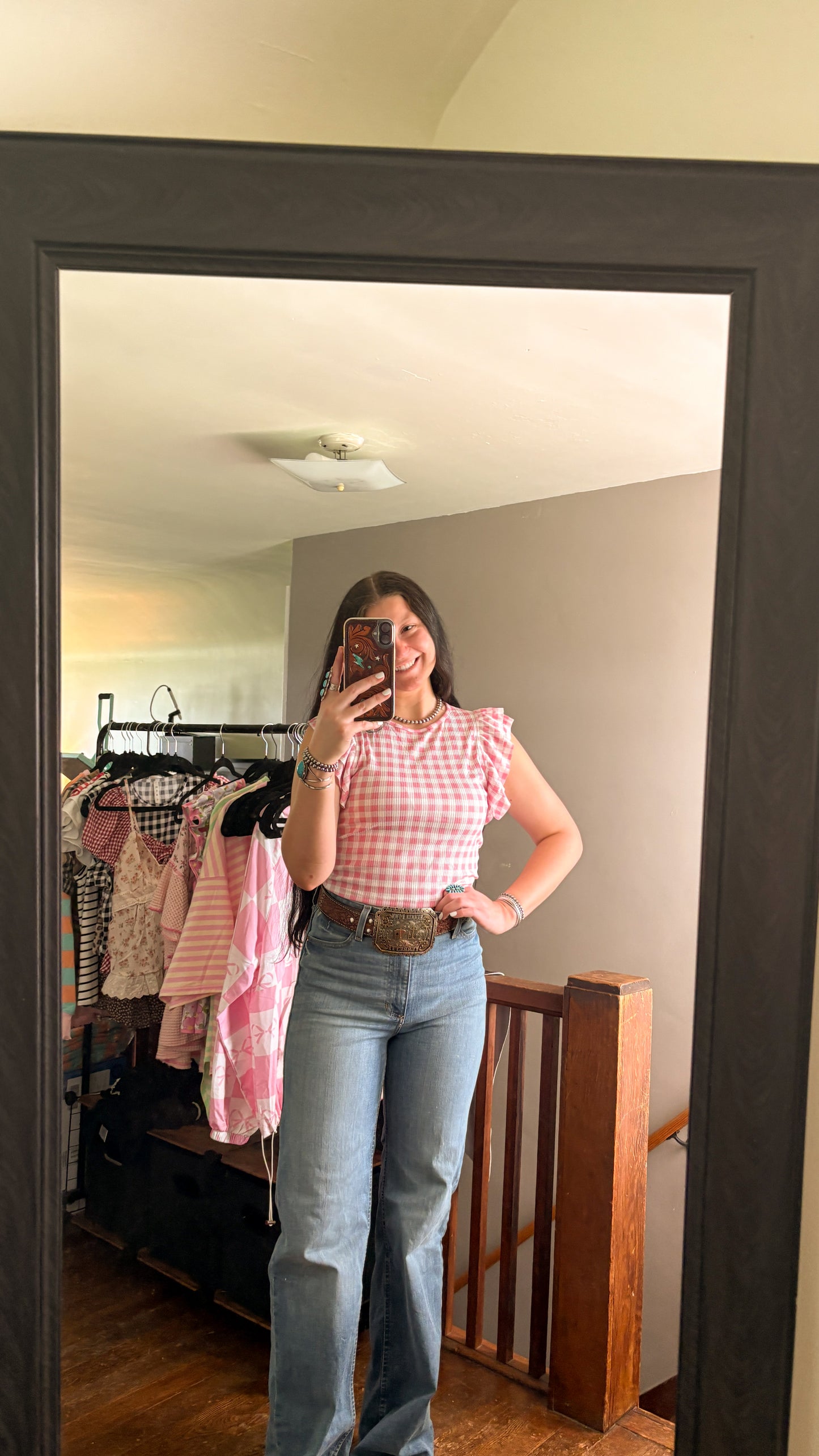 CROPPED GINGHAM RUFFLE TOP - PRETTY PINK