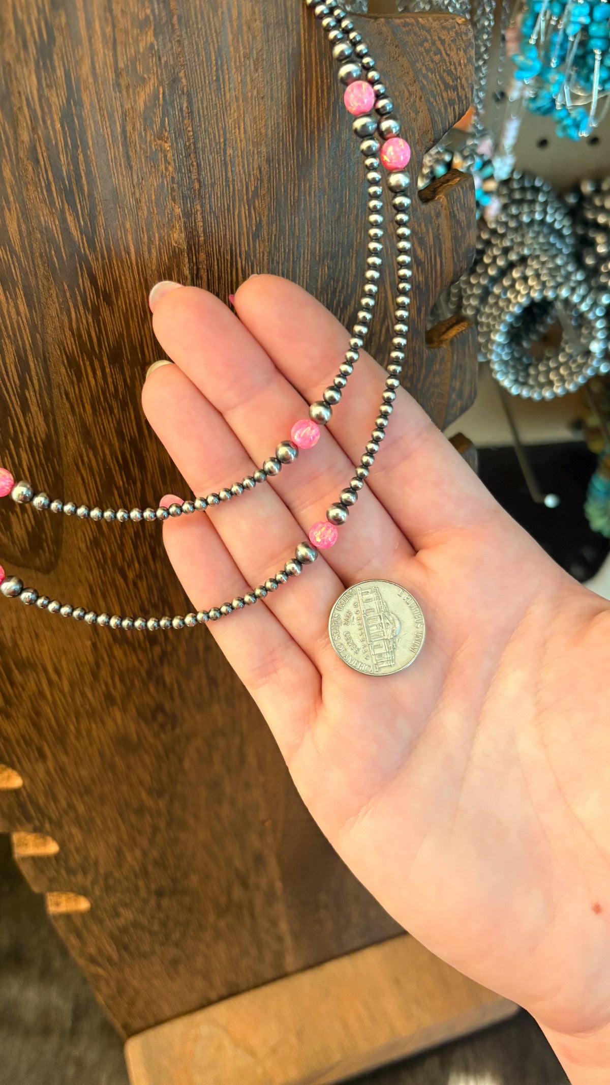 3-6MM STERLING SILVER PEARL NECKLACE- BUBBLEGUM OPAL