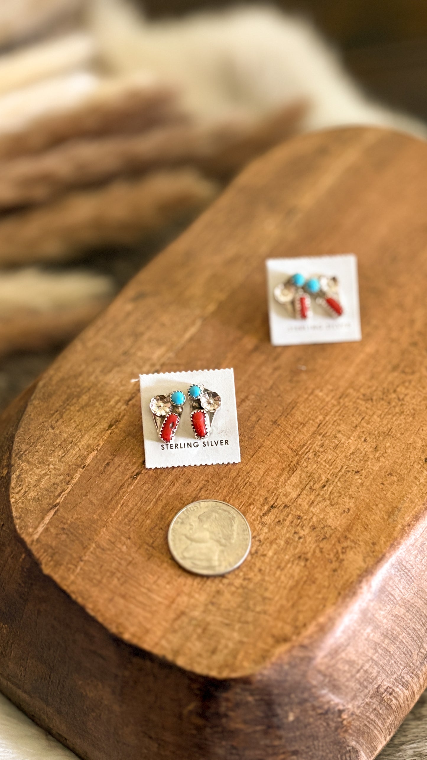 TURQUOISE & CORAL FLOWER STUDS