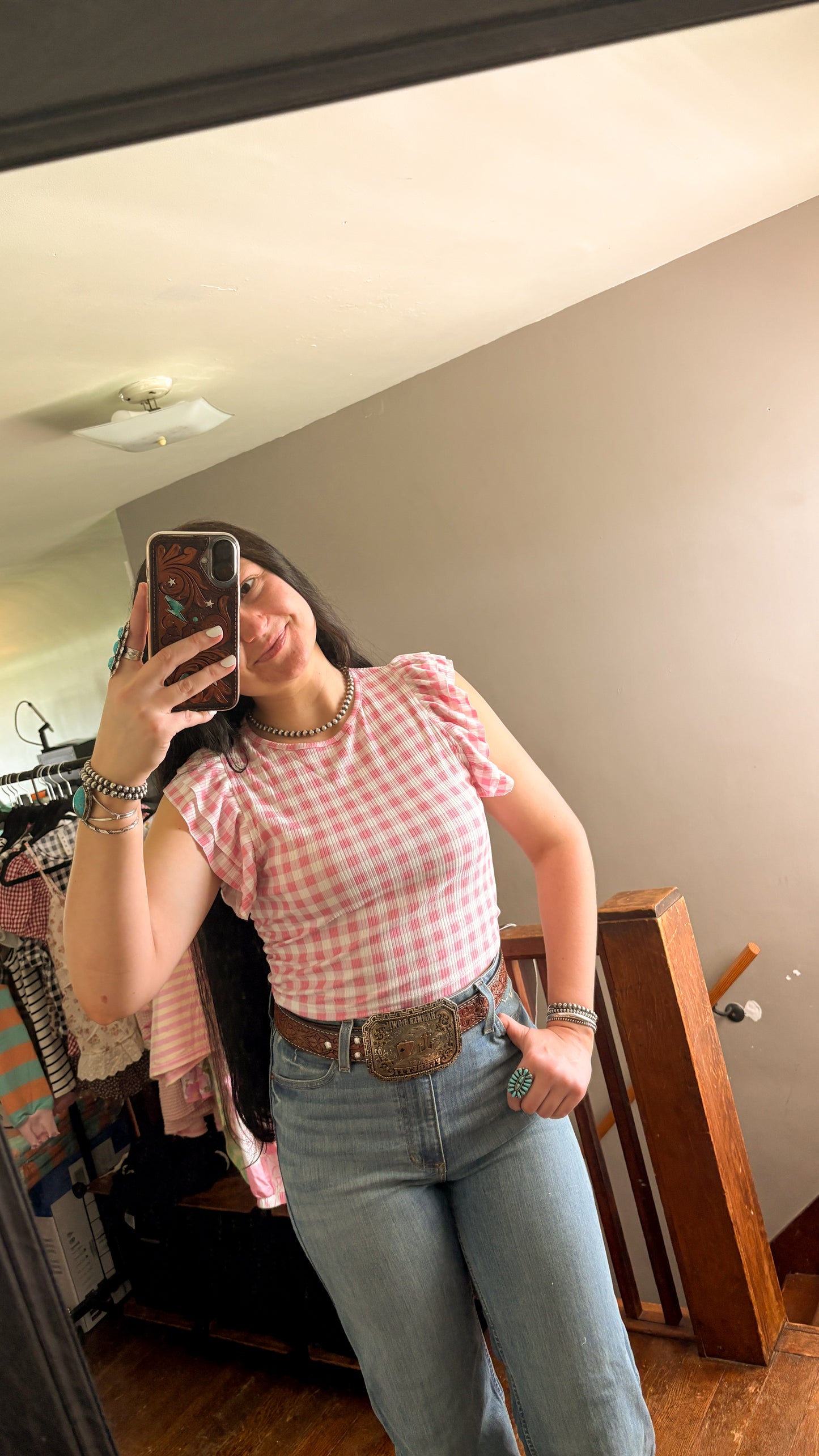 CROPPED GINGHAM RUFFLE TOP - PRETTY PINK