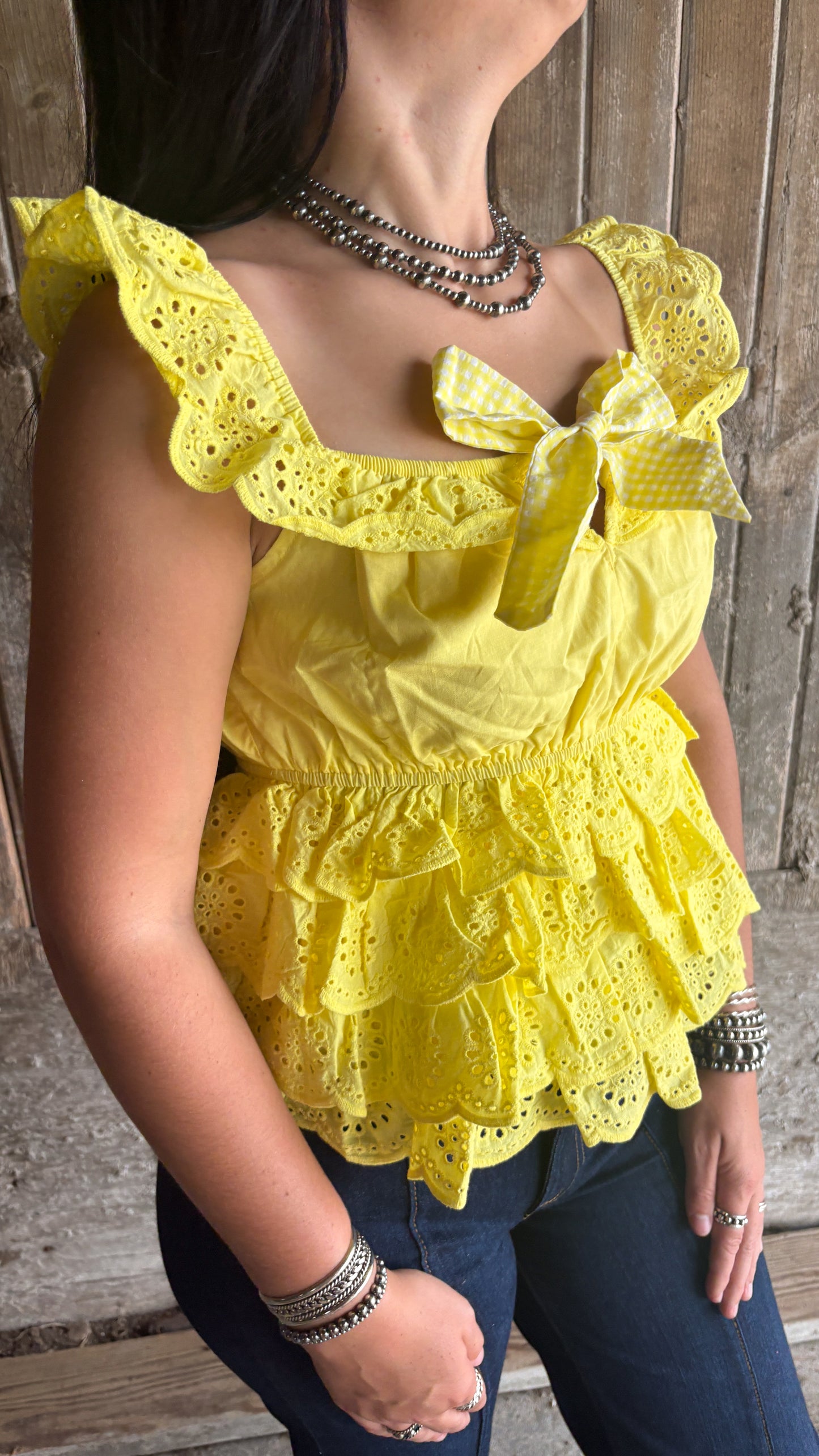YELLOW RUFFLE EYELET TOP