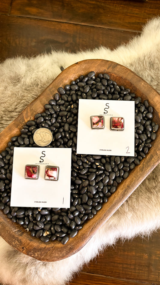 SQUARE ROSE DAHLIA POST EARRINGS BY JUDITH DIXON