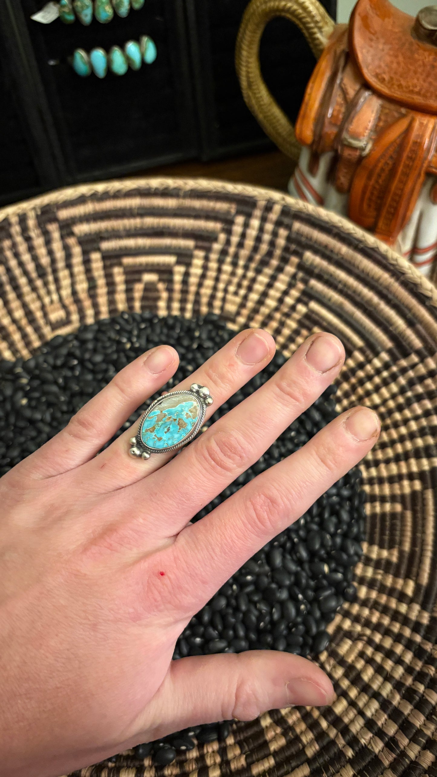 DRY CREEK TURQUOISE RING W BALL DETAIL - ADJUSTABLE