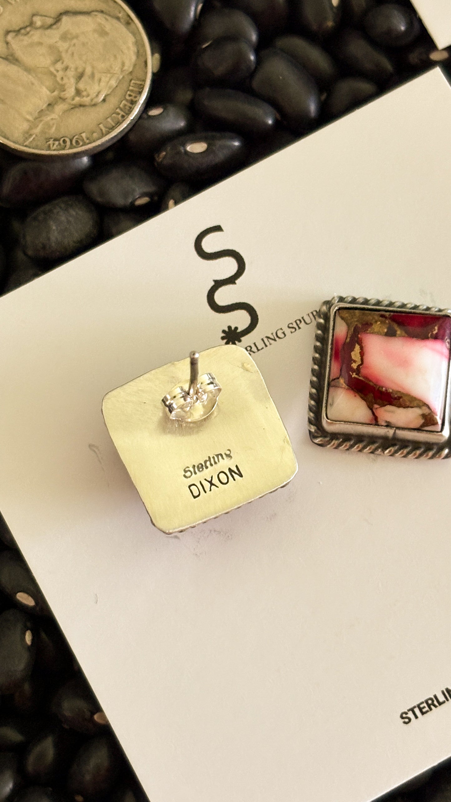 SQUARE ROSE DAHLIA POST EARRINGS BY JUDITH DIXON