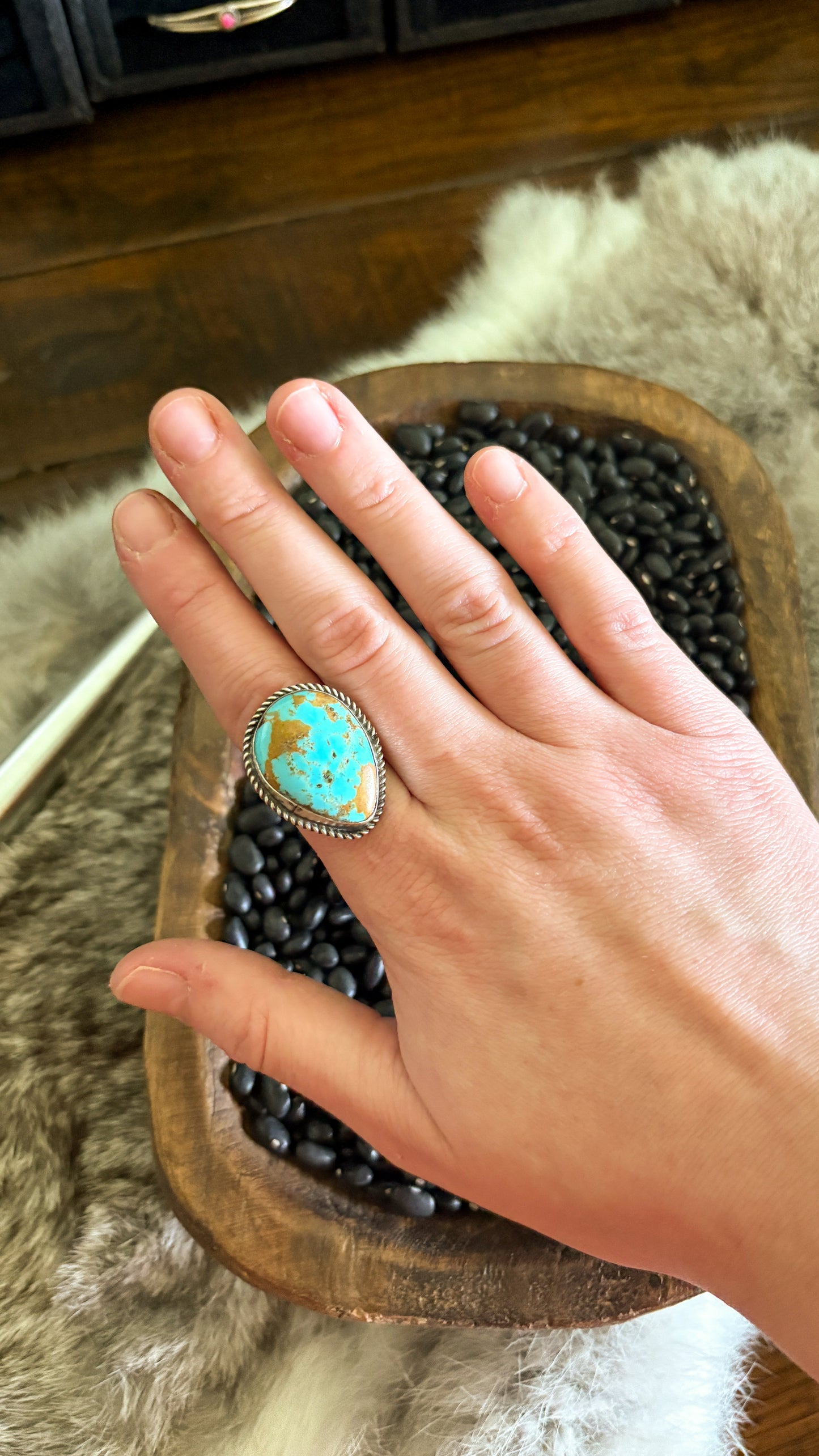 ALMOND SHAPED ADJUSTABLE KINGMAN TURQUOISE RING