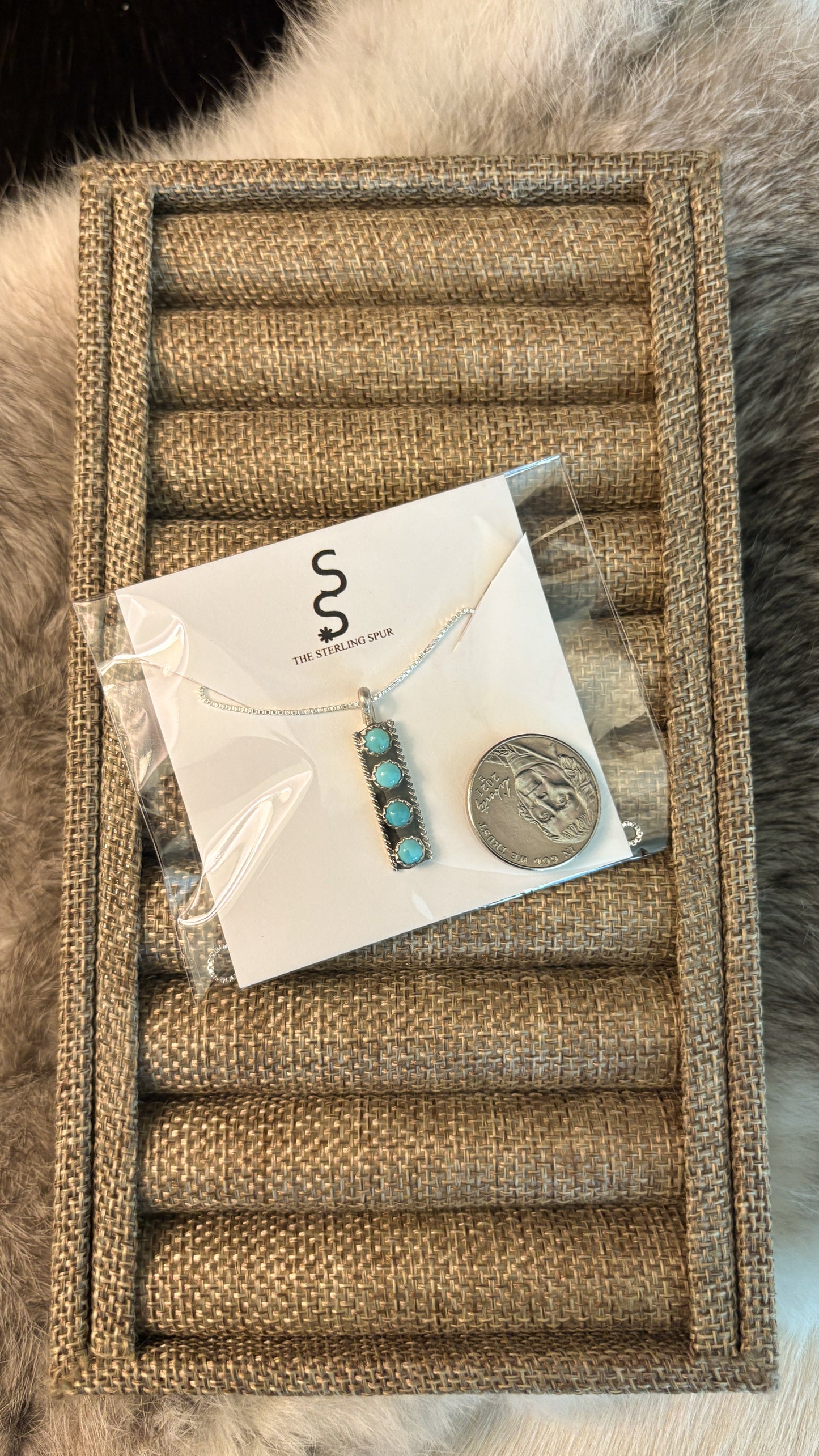 4 STONE KINGMAN TURQUOISE BAR PENDANT BY JANICE SPENCER