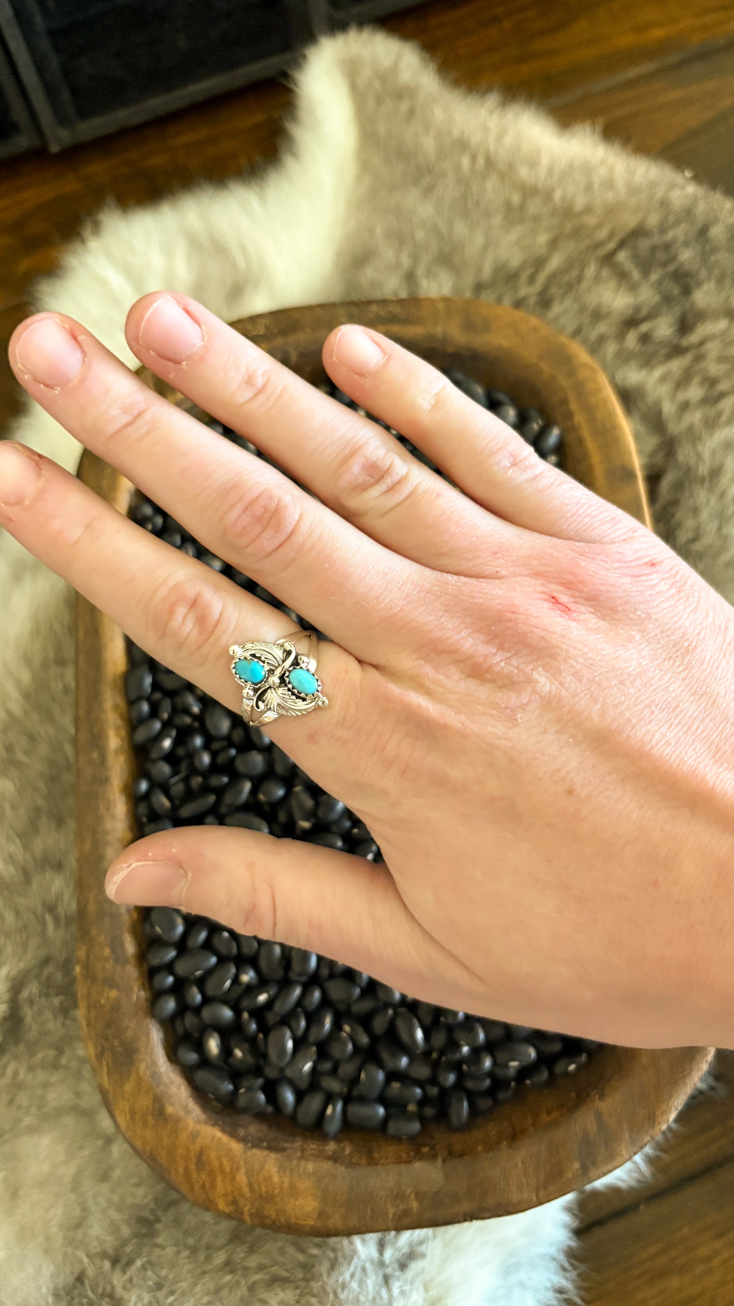 KINGMAN TURQUOISE DOUBLE FEATHER RING