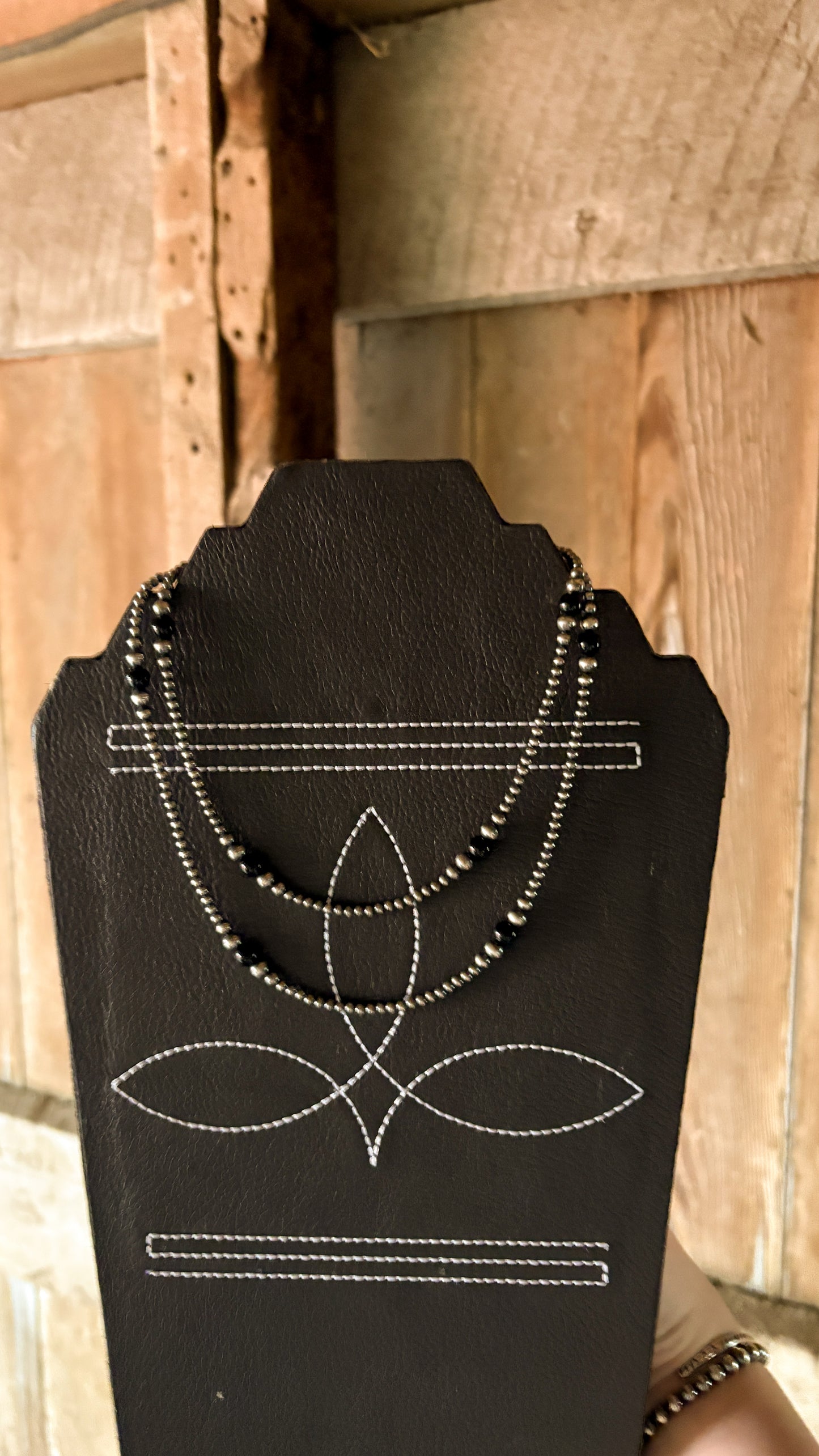 3-6MM GRADUATED STERLING SILVER PEARL NECKLACE - BLACK ONYX