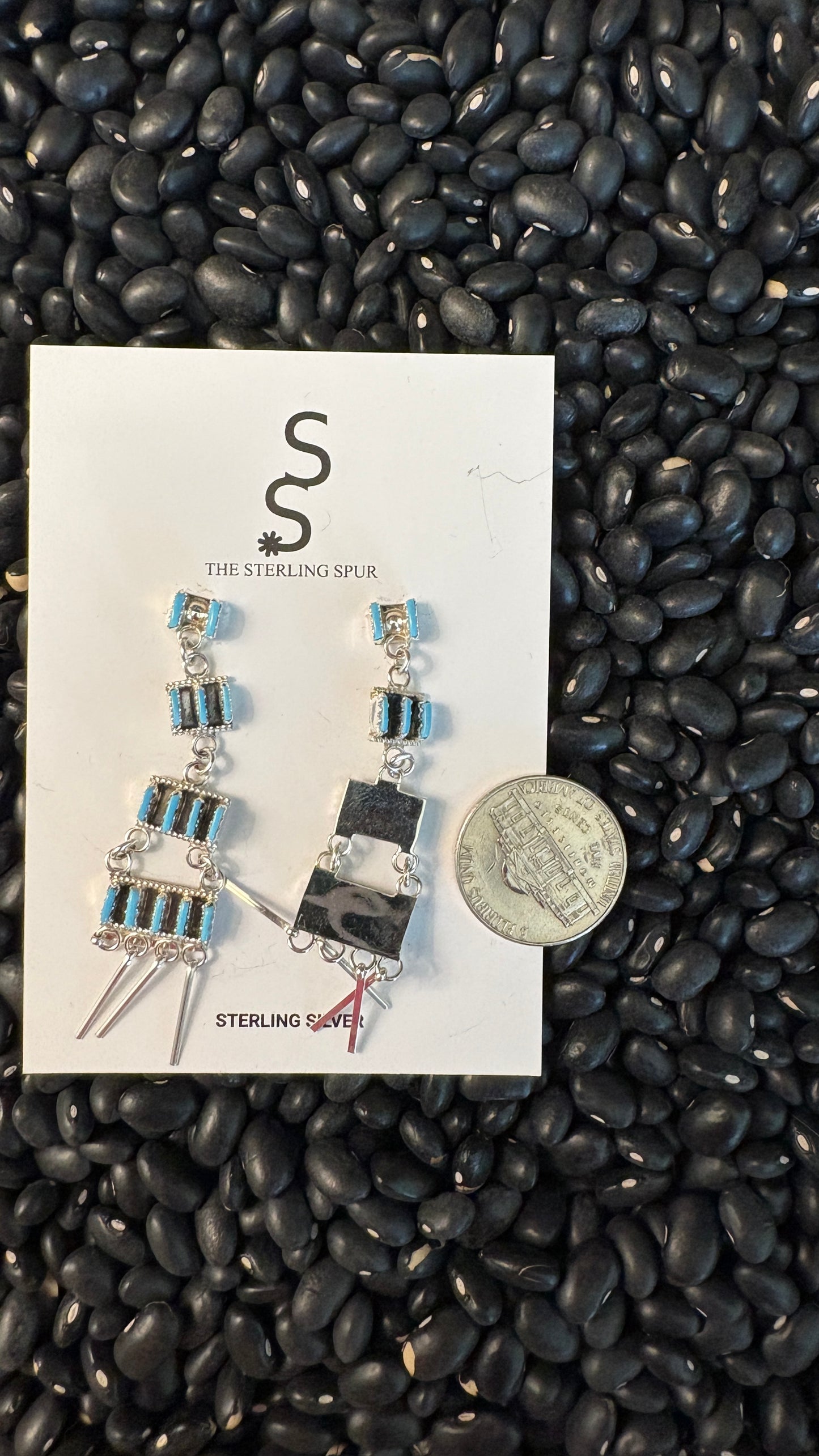 TURQUOISE ZUNI CHANDELIER EARRINGS BY DAVIS KAAMASEE