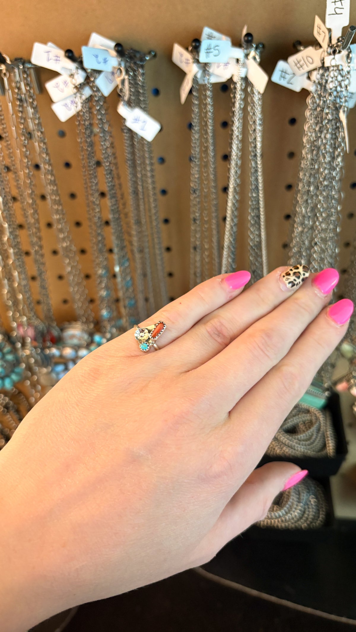 CORAL & TURQUOISE DAINTY FLOWER DETAIL RING