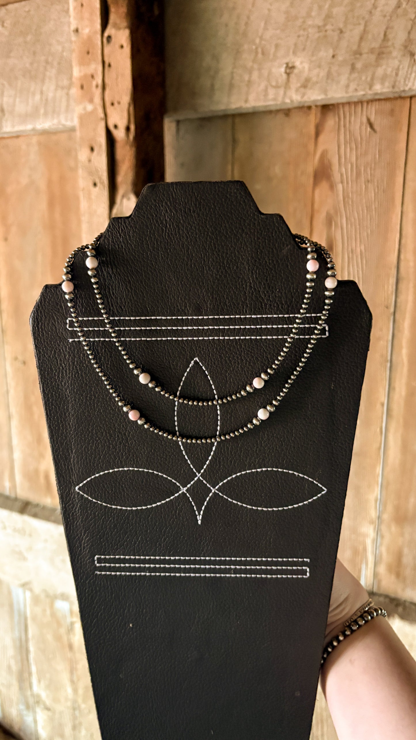 3-6MM GRADUATED STERLING SILVER PEARL NECKLACE - PINK CONCH