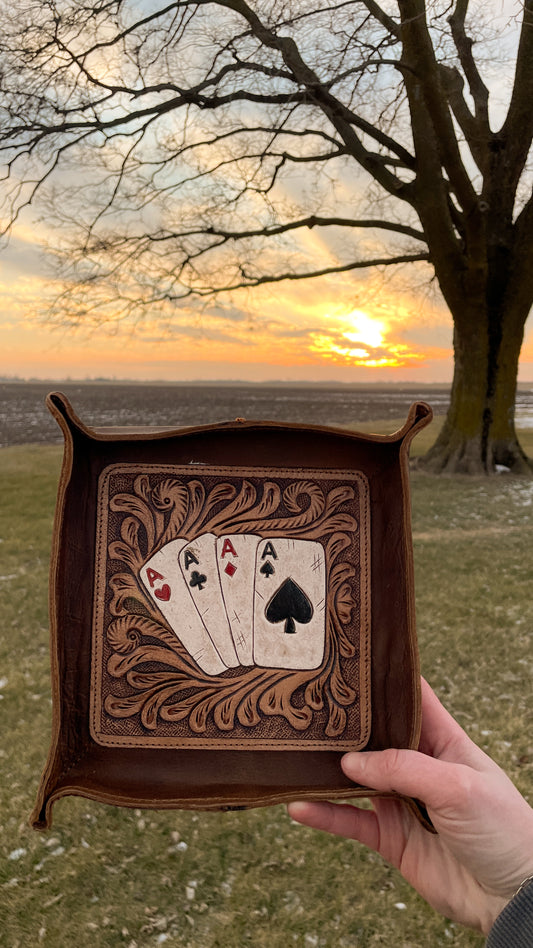 LEATHER TOOLED CARDS TRAY