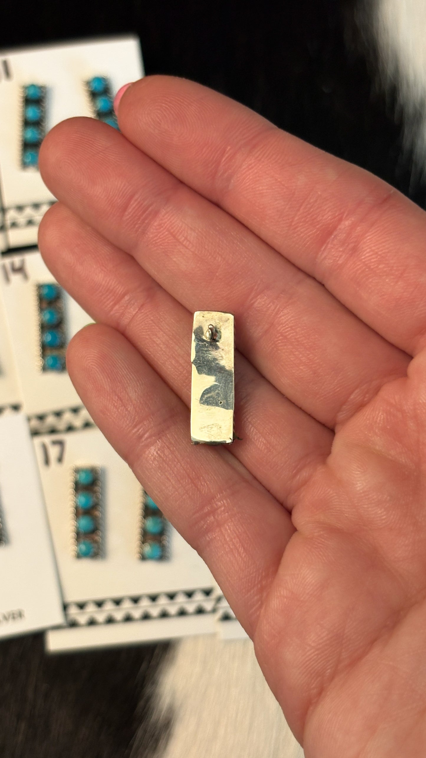 4 STONE KINGMAN TURQUOISE BAR EARRING BY JANICE SPENCER
