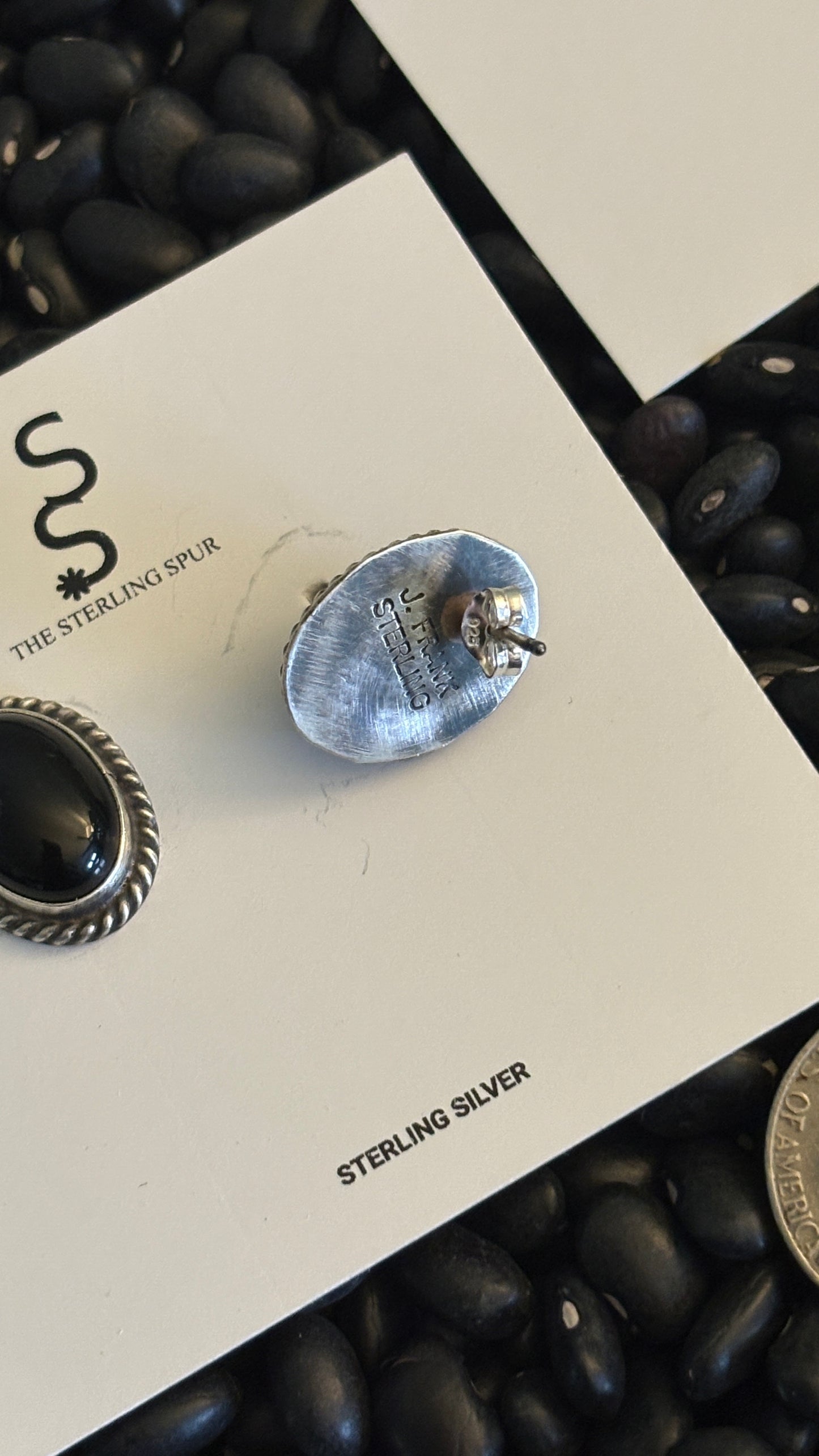 BLACK ONYX OVAL POST EARRINGS