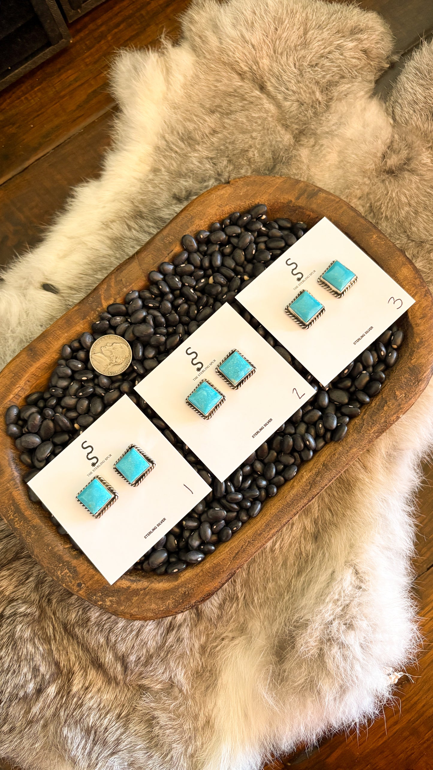 SQUARE KINGMAN TURQUOISE POST EARRINGS BY JUDITH DIXON
