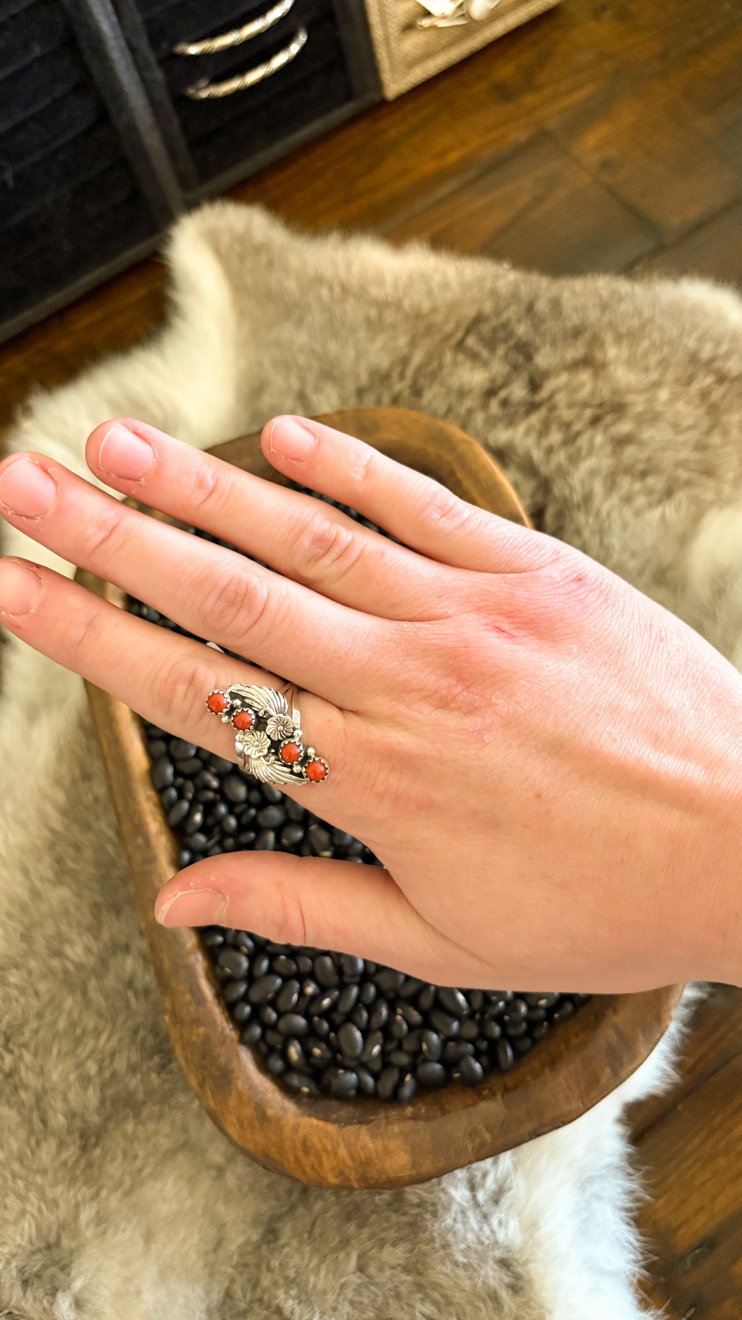 CORAL DOUBLE FEATHER RING