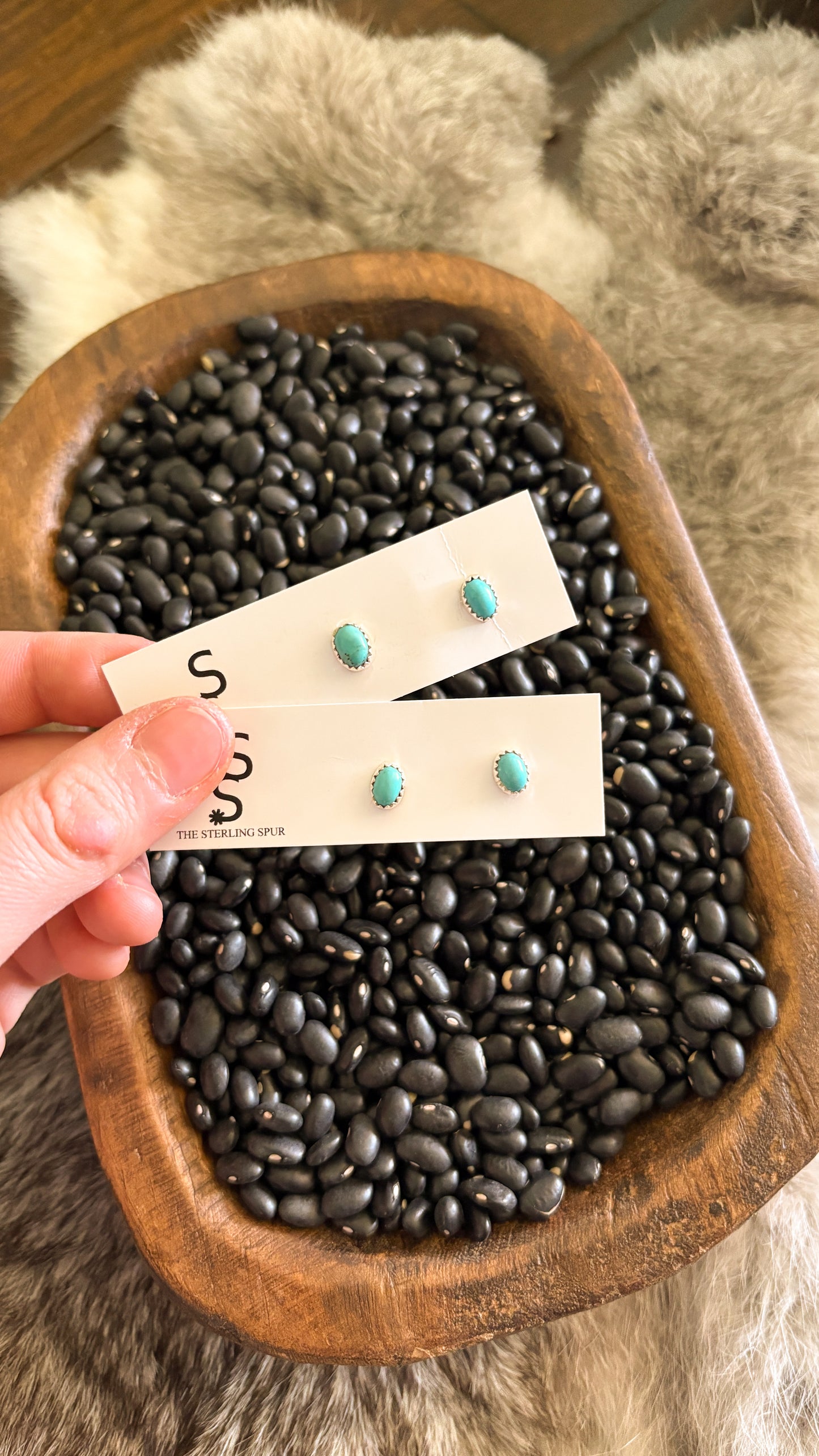 KINGMAN TURQUOISE OVAL STUDS BY LINDA YAZZIE