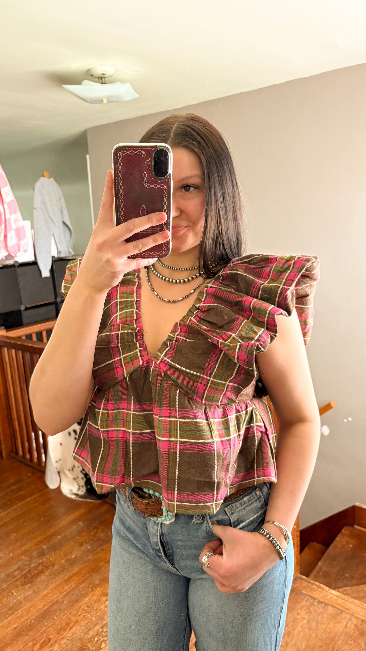 CROPPED PLAID RUFFLE TOP