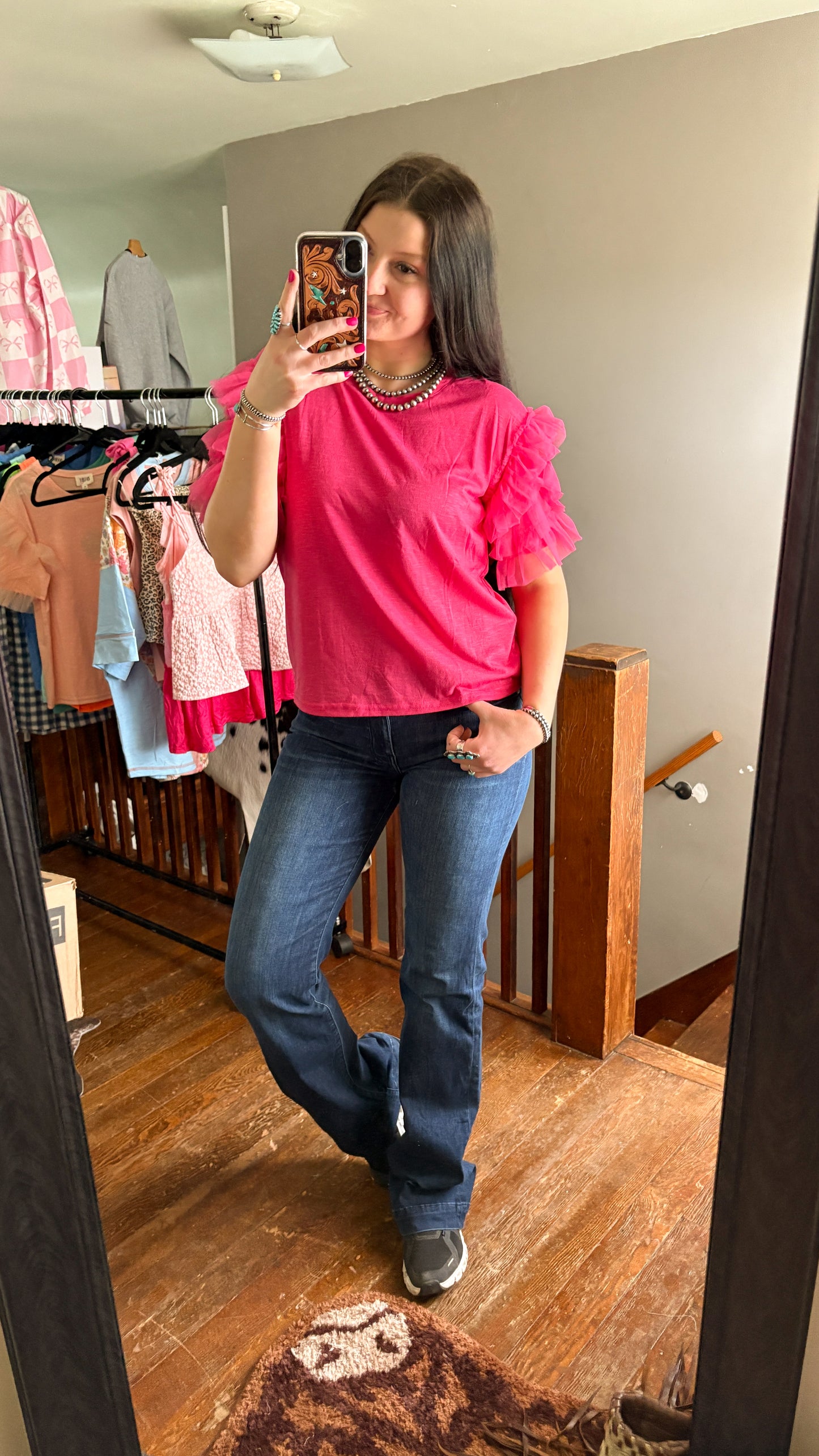 MESH SLEEVE TOP - PINK