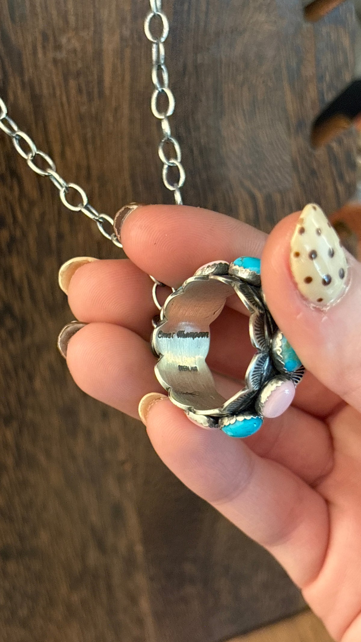 TURQUOISE & PINK CONCH LOOP NECKLACE