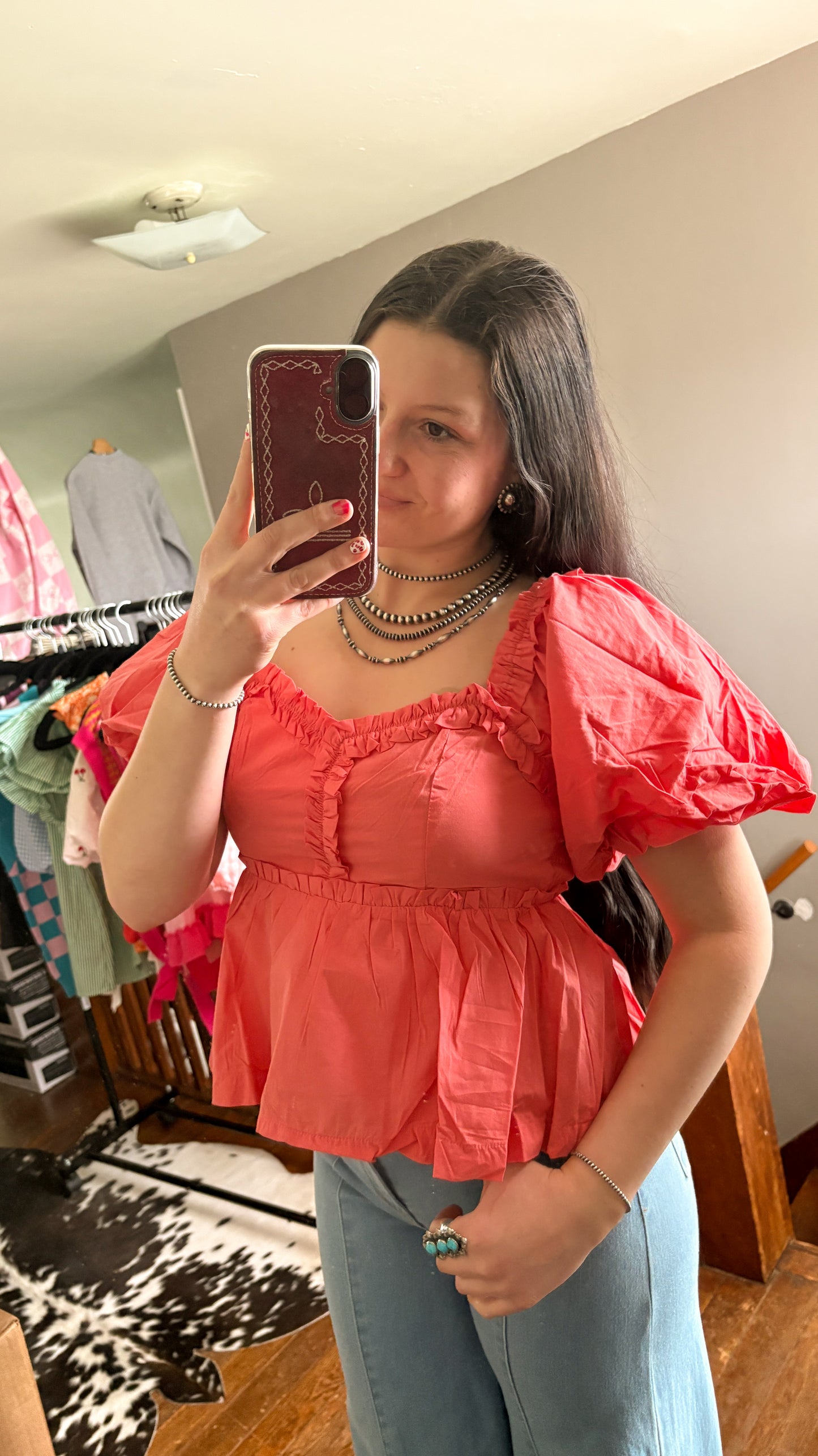 PINK BALLOON SLEEVE BLOUSE