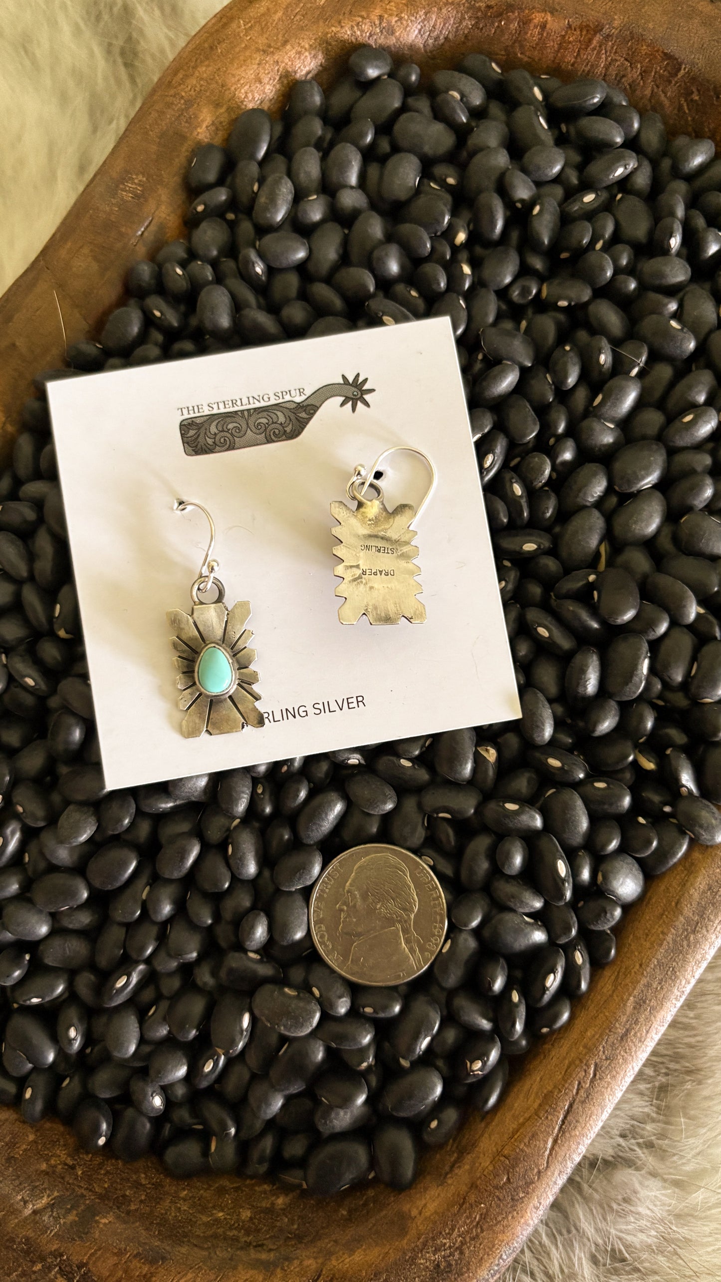RECTANGLE TURQUOISE STONE DANGLE EARRINGS