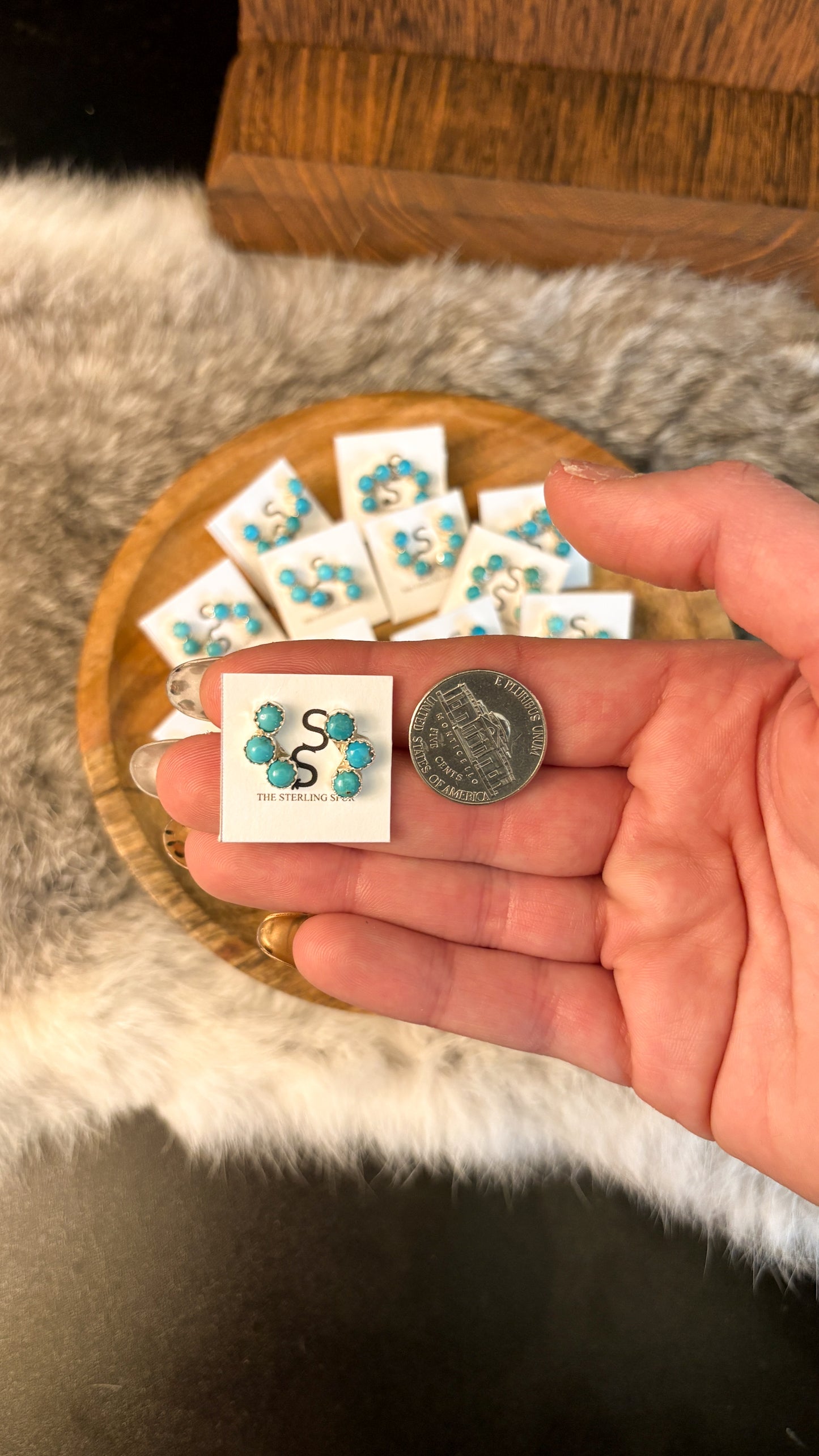 KINGMAN TURQUOISE EAR CRAWLER STUD EARRINGS BY JANICE SPENCER
