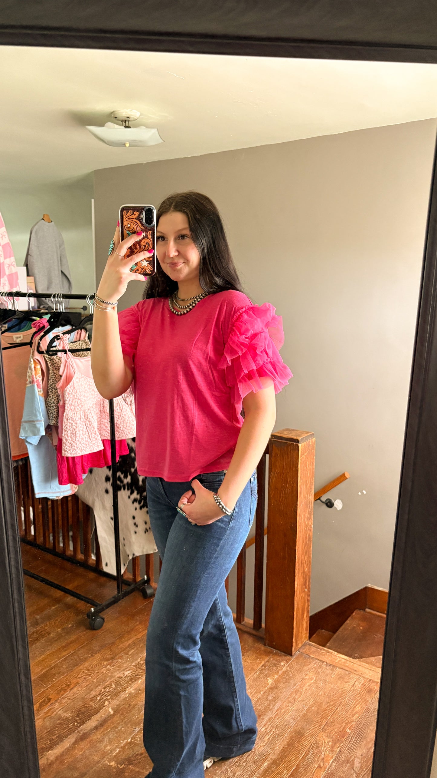 MESH SLEEVE TOP - PINK