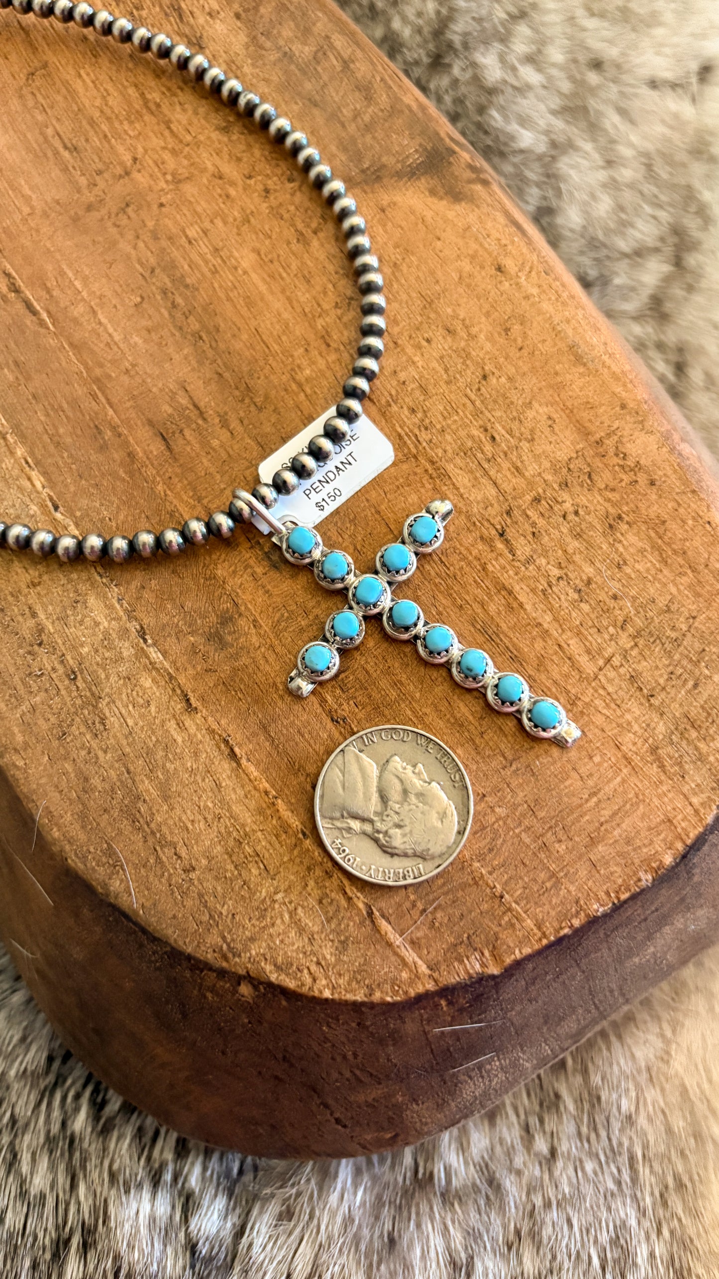 TURQUOISE CROSS PENDANT BY DAVIS KAMASSE