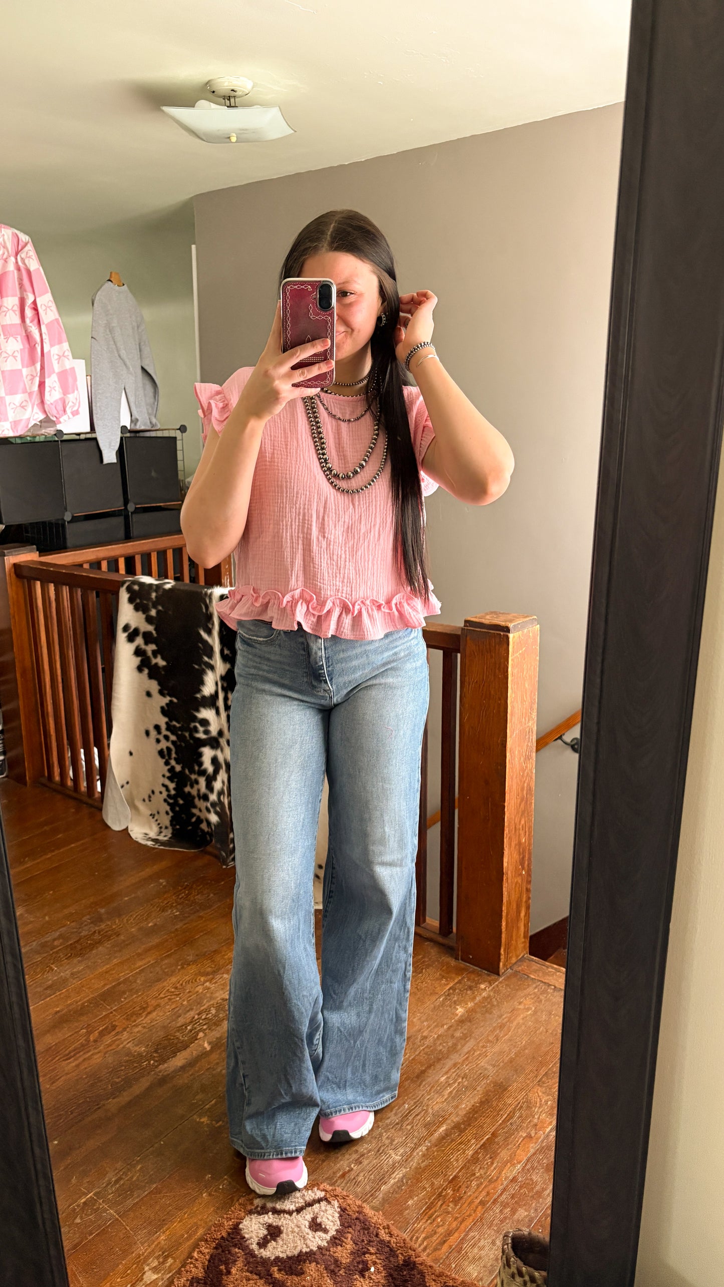 GAUZE RUFFLE SLEEVELESS TOP - PINK