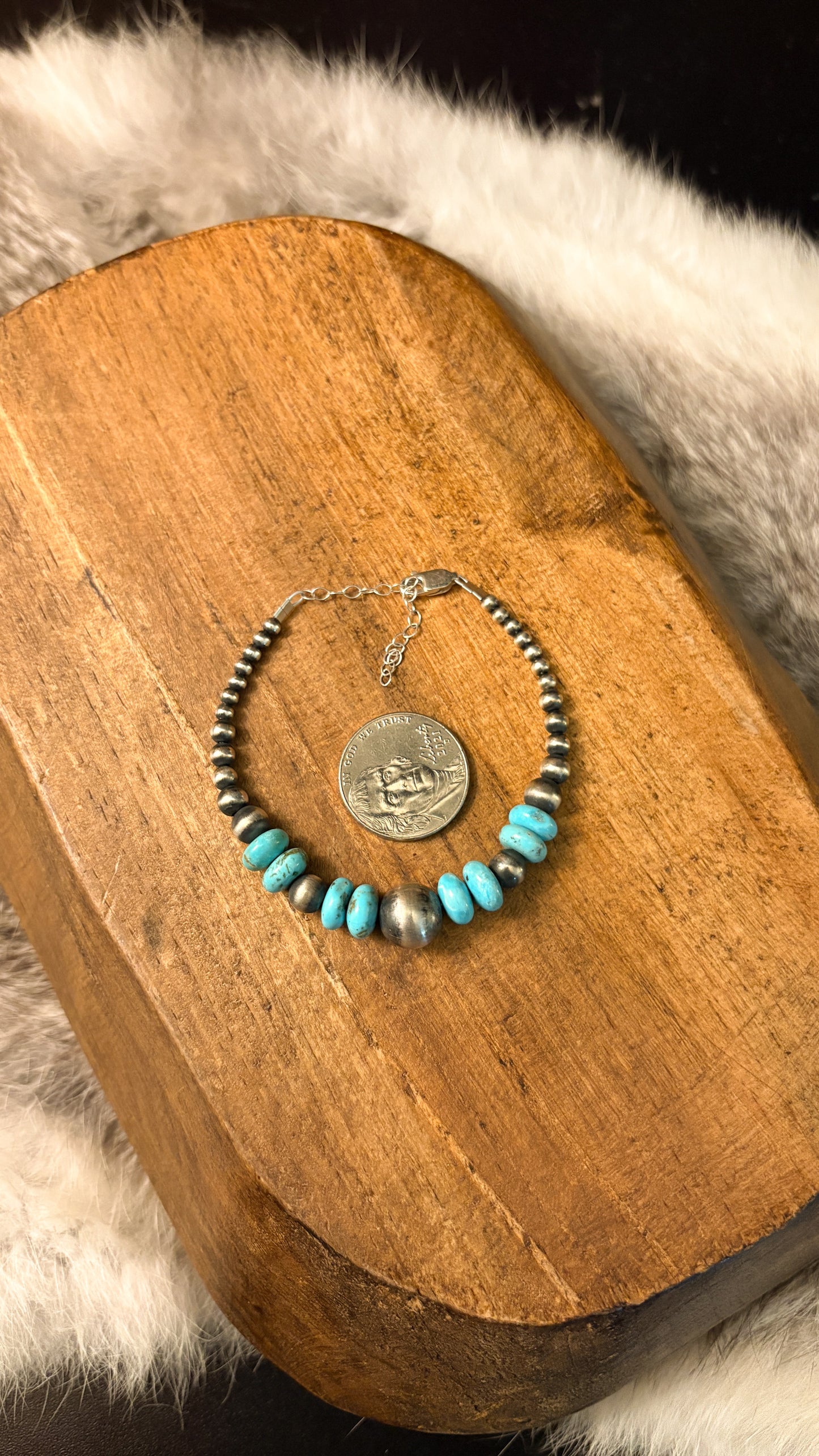 3-10MM GRADUATED PEARL TURQUOISE BRACELET