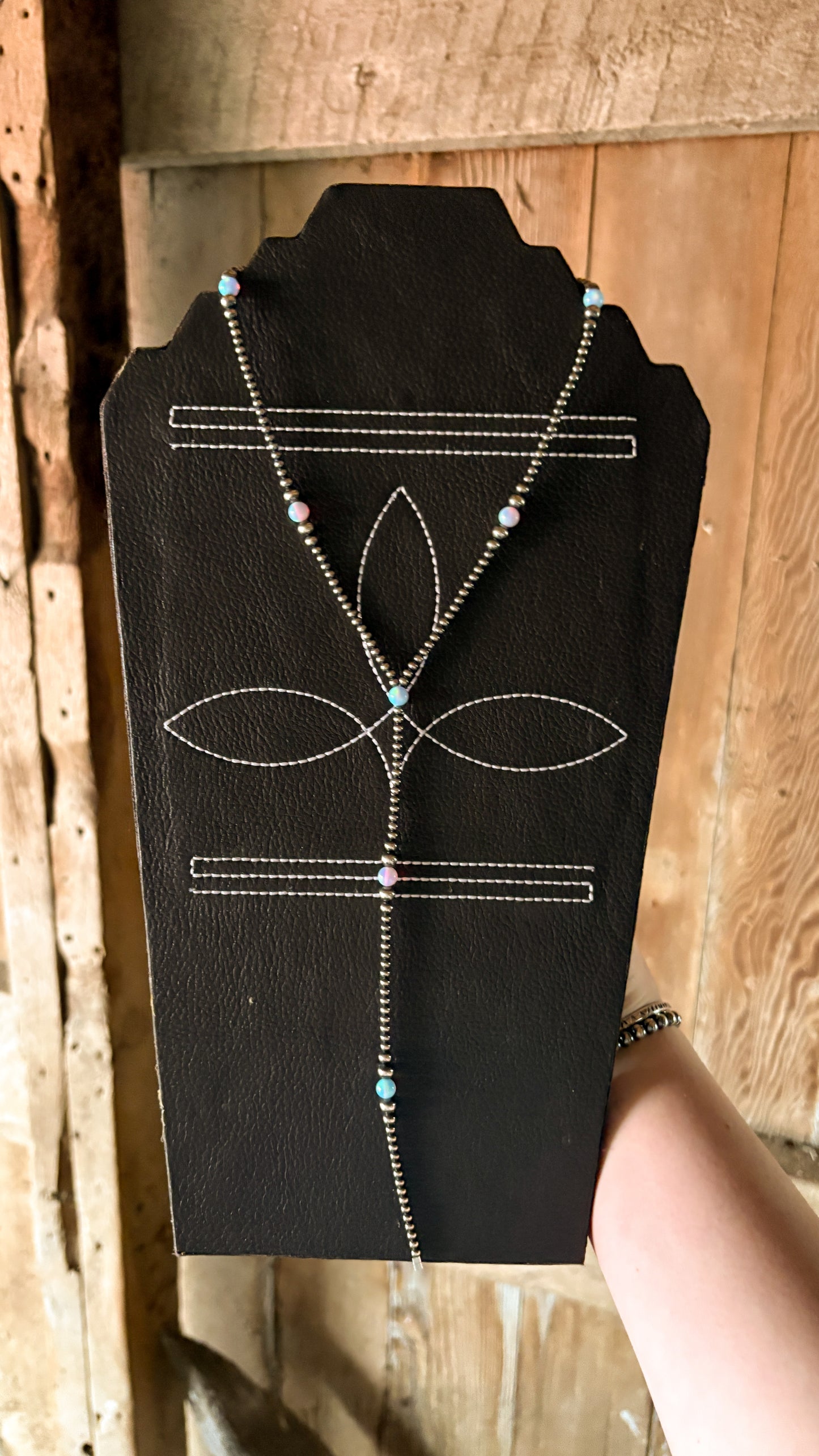 3-6MM STERLING SILVER PEARL LARIAT - COTTON CANDY OPAL