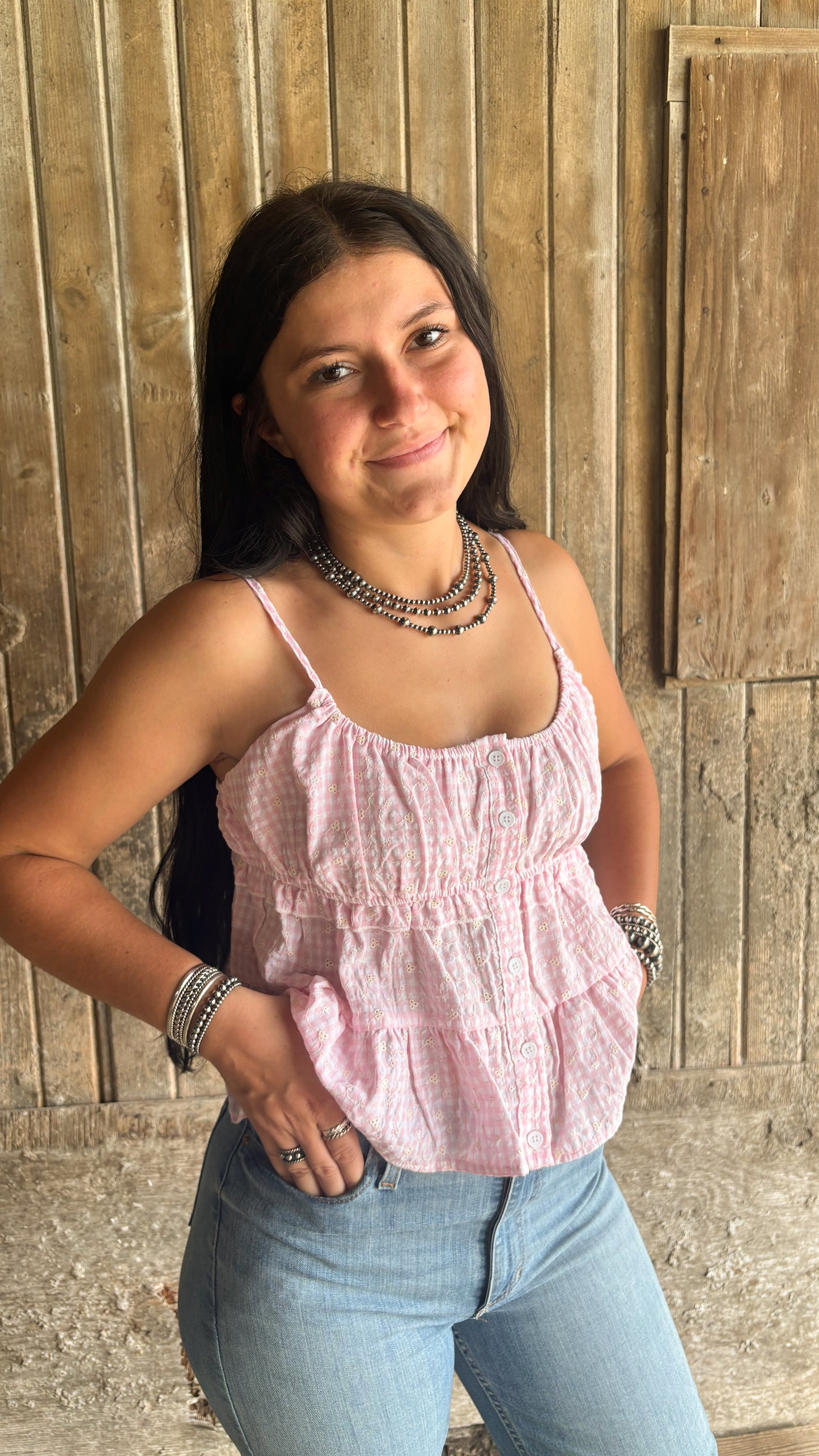 PINK GINGHAM BABYDOLL RUFFLE TOP