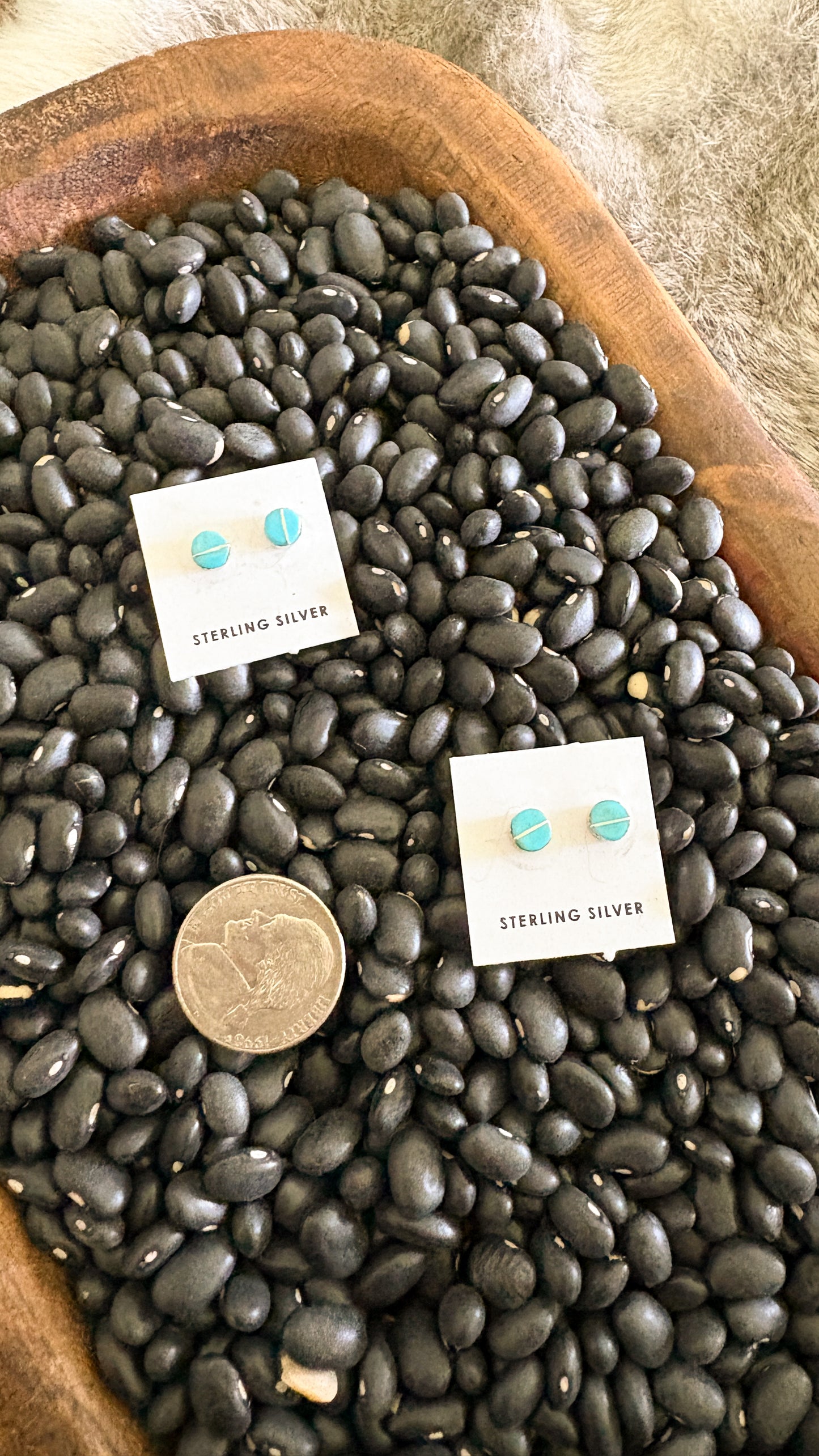 5MM TURQUOISE STUDS WITH SILVER LINE