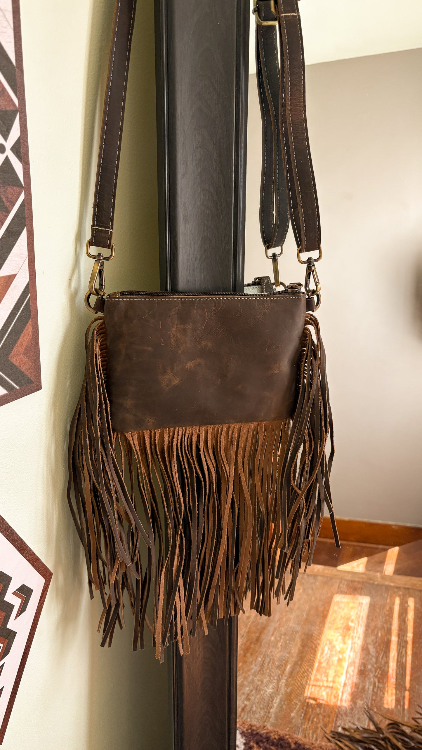 UPCYCLED LV FRINGE CROSSBODY BAG - LIGHT BROWN