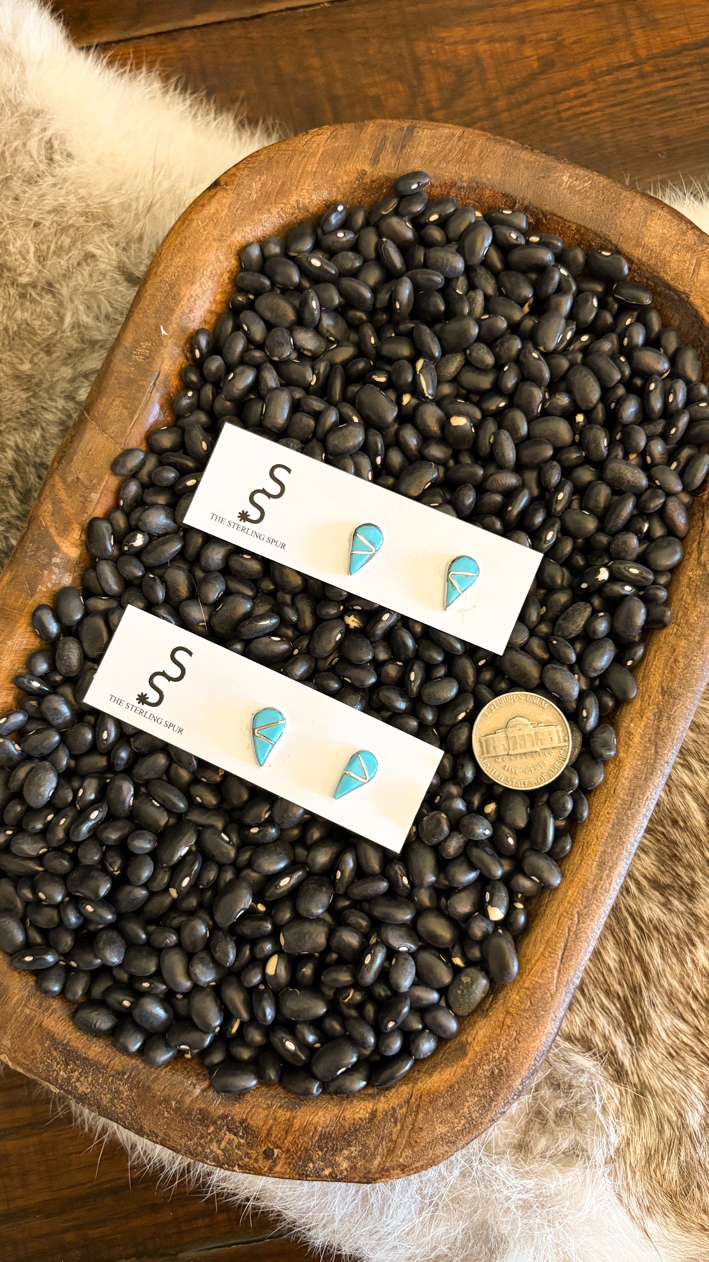 TEARDROP SHAPED ZUNI TURQUOISE INLAY STUD EARRINGS