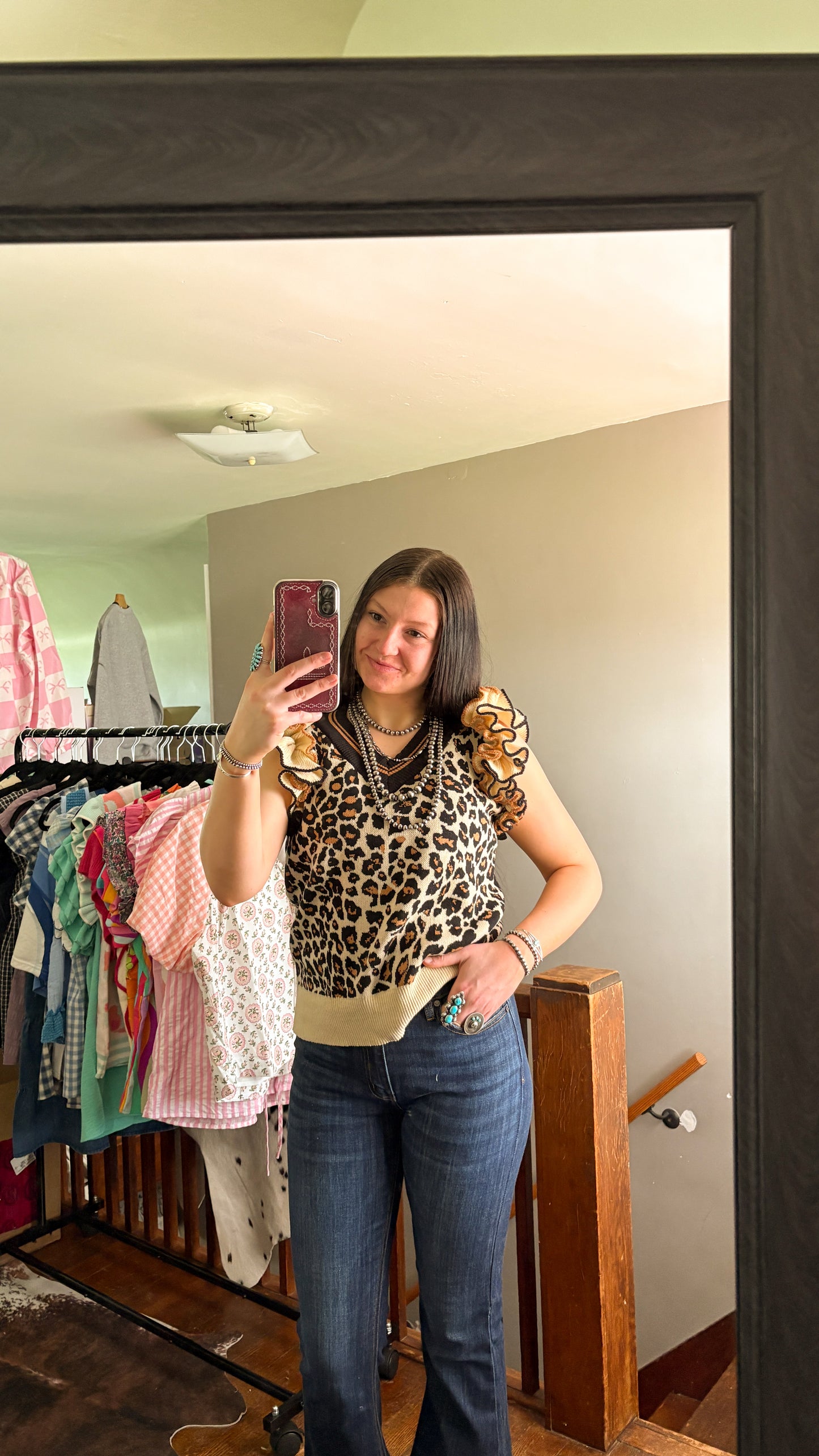 CHEETAH PRINT RUFFLE SWEATER VEST