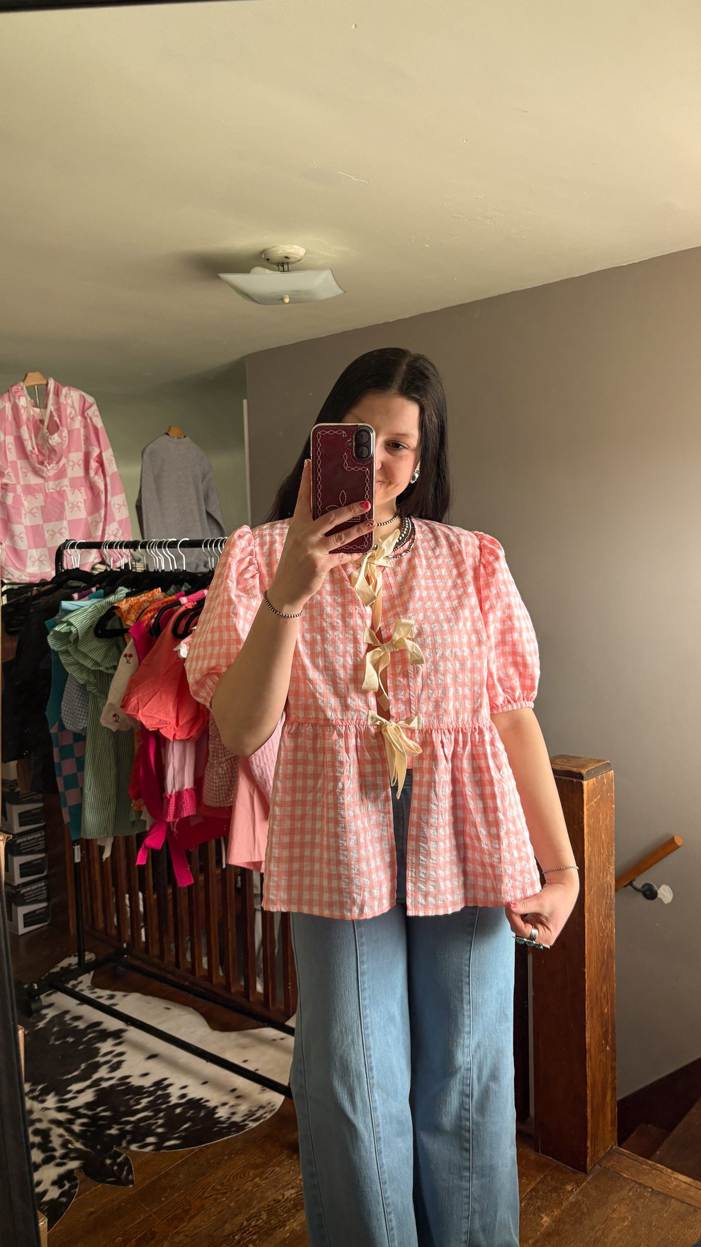 PINK GINGHAM TIE TOP