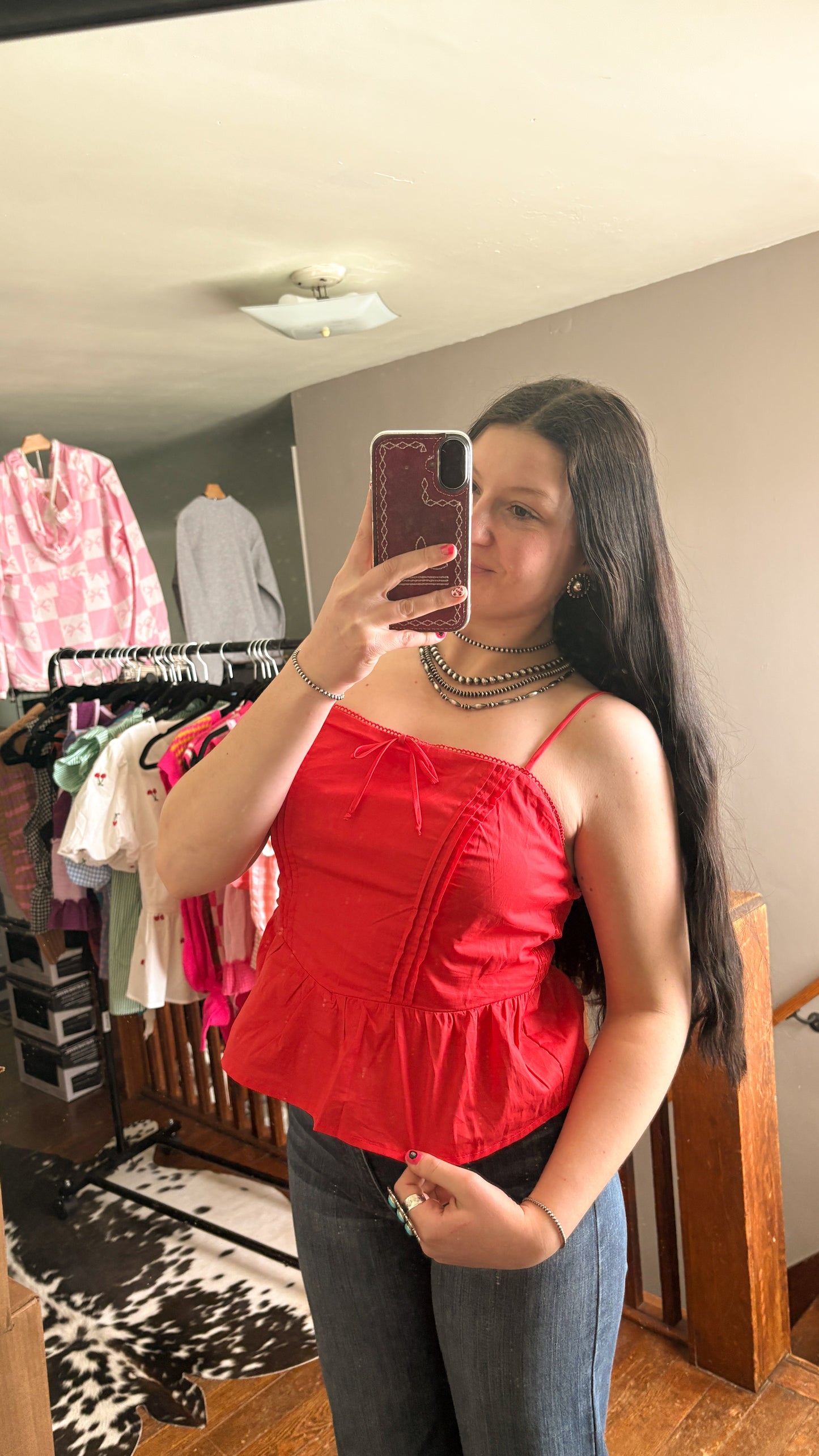 RED PLEATED TANK