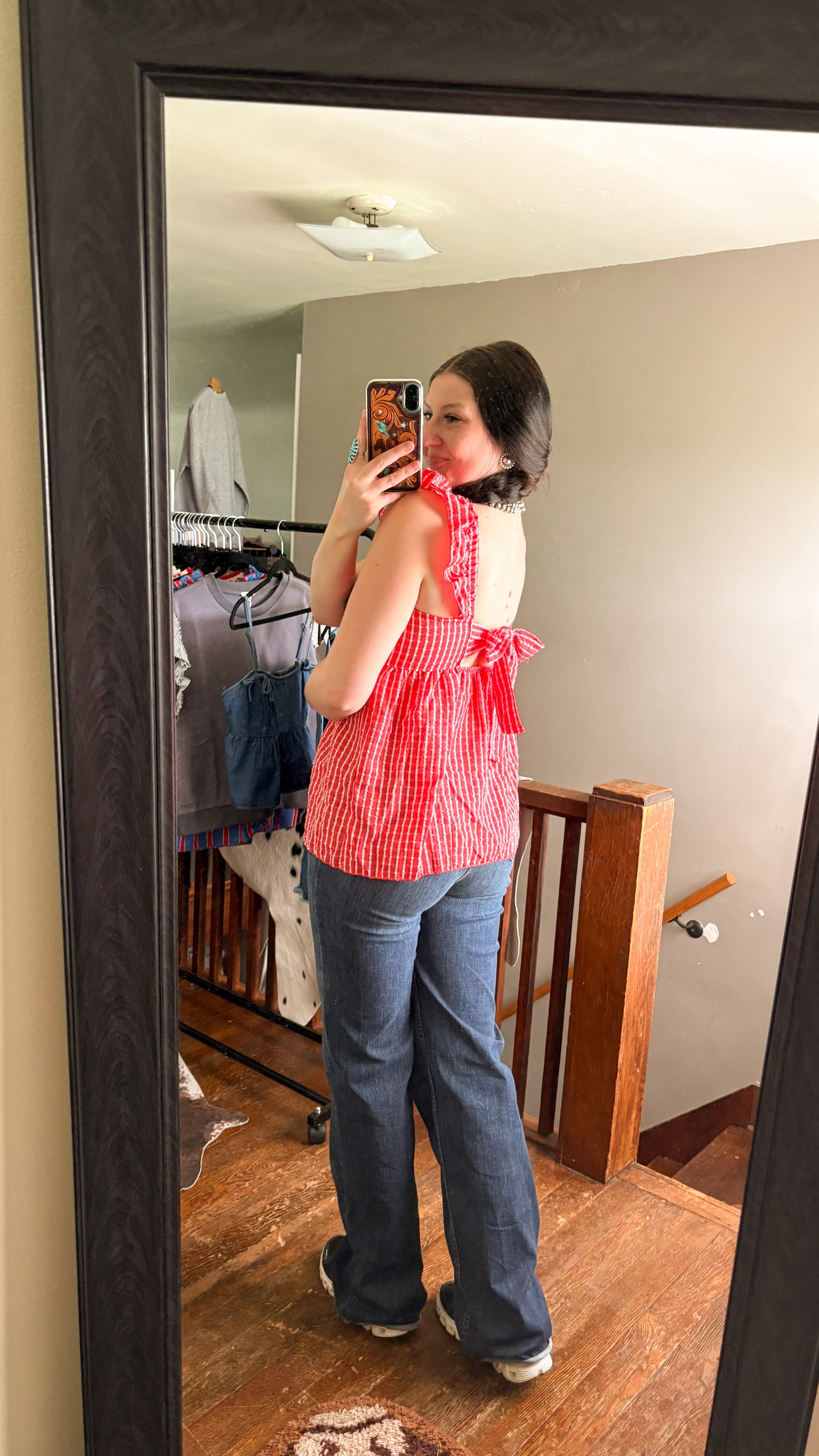 GINGHAM RUFFLE TANK TOP - RED
