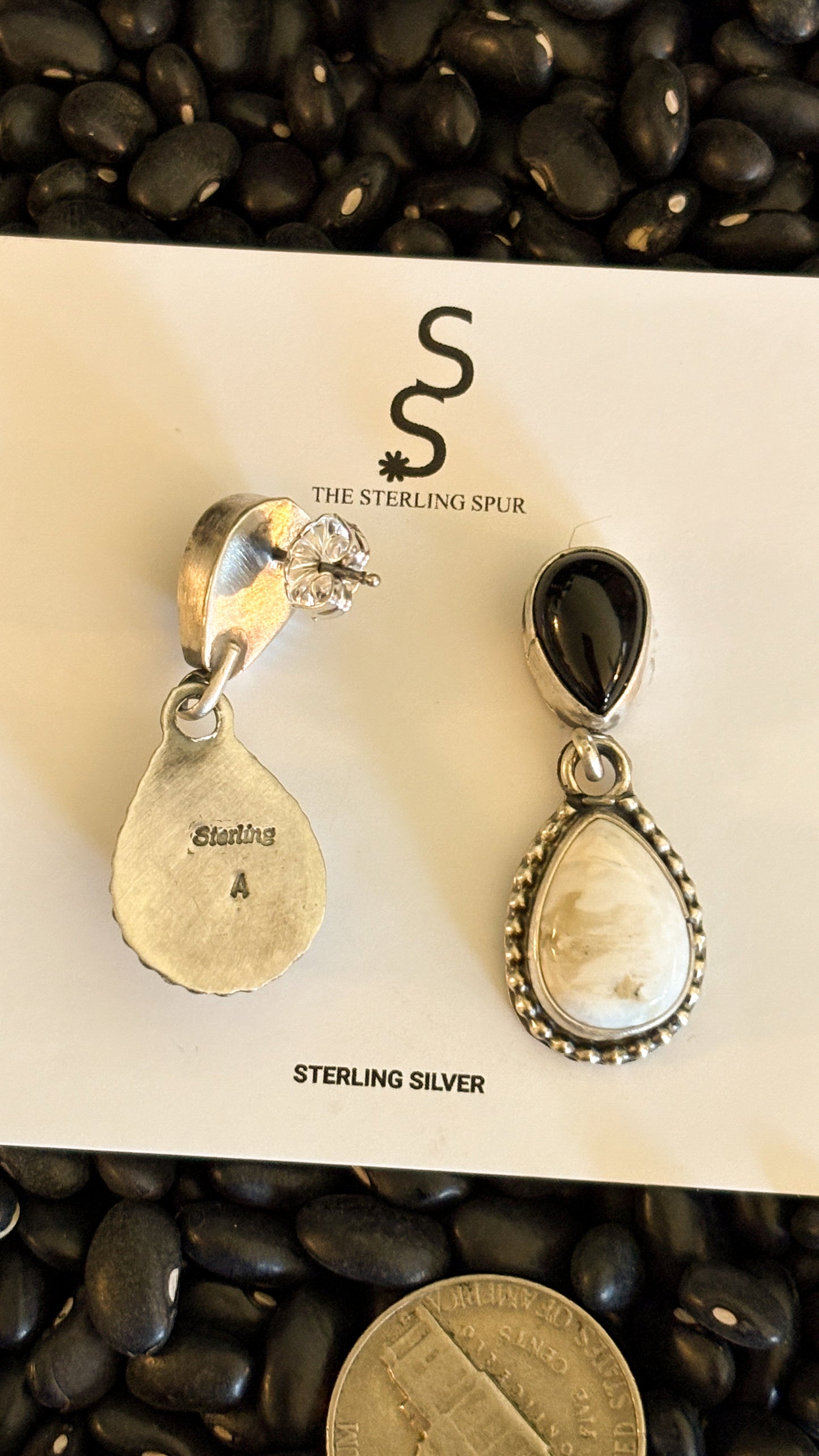 BLACK ONYX & WHITE BUFFALO DANGLE EARRINGS