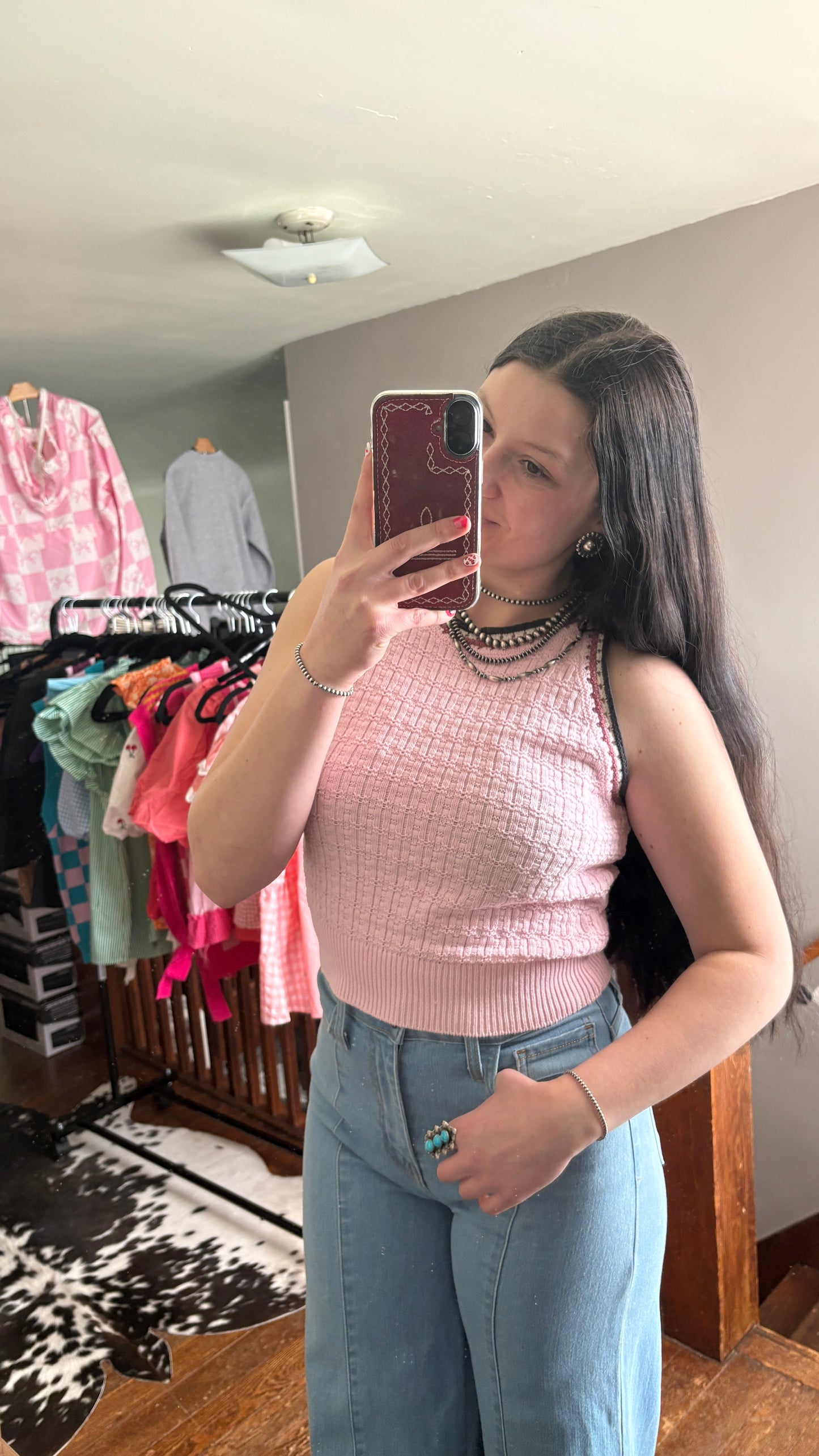 PINK CROCHET HALTER TOP