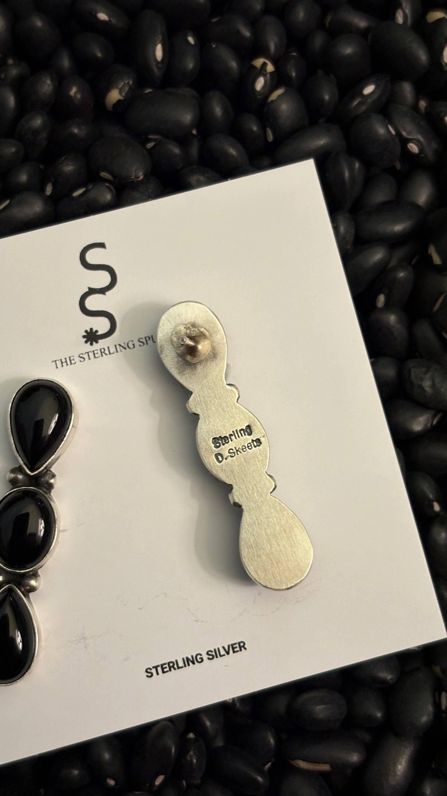 BLACK ONYX TRIPLE STONE STATEMENT EARRINGS BY DAVE SKEETS