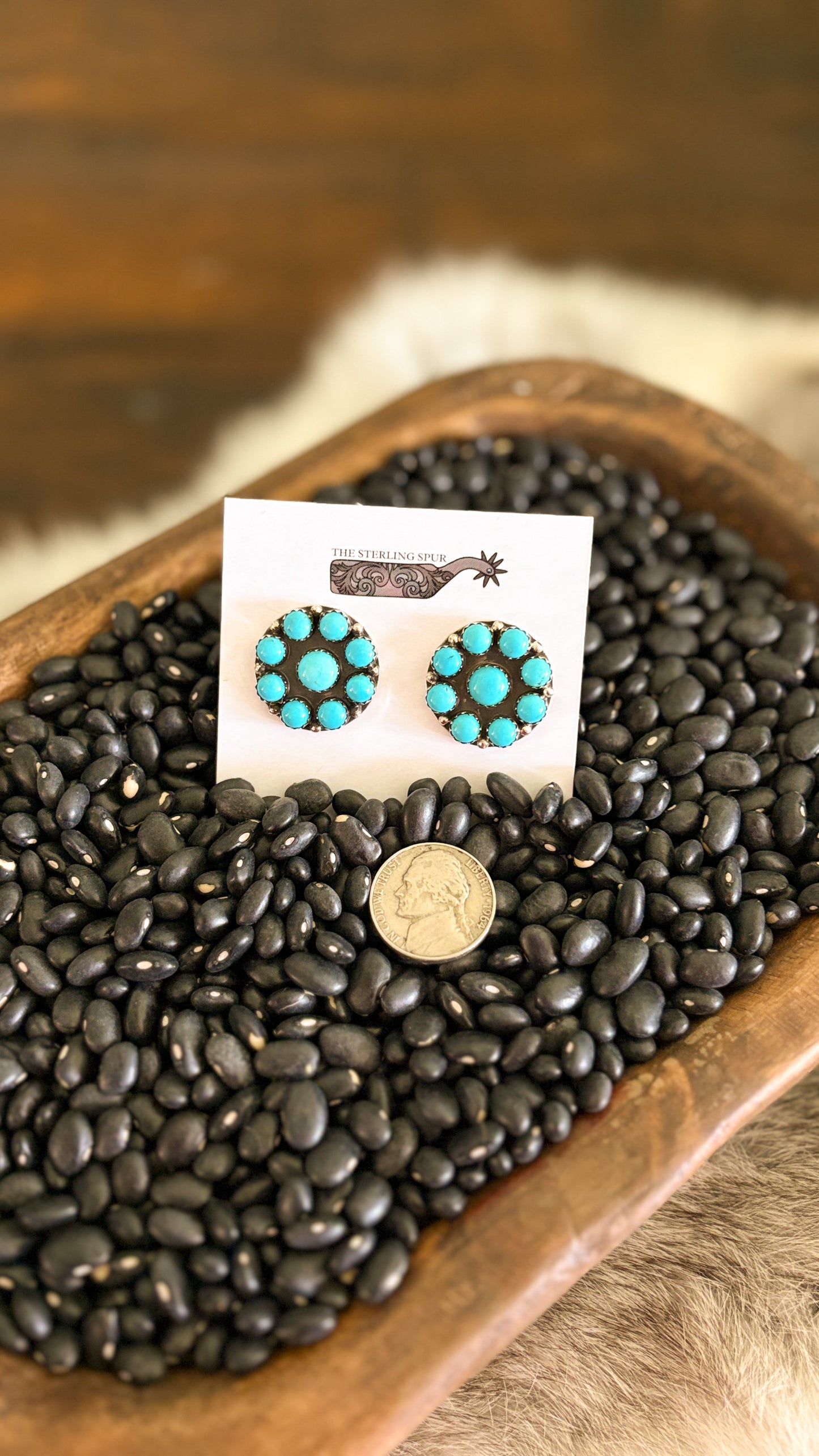ROUND TURQUOISE CLUSTER EARRINGS