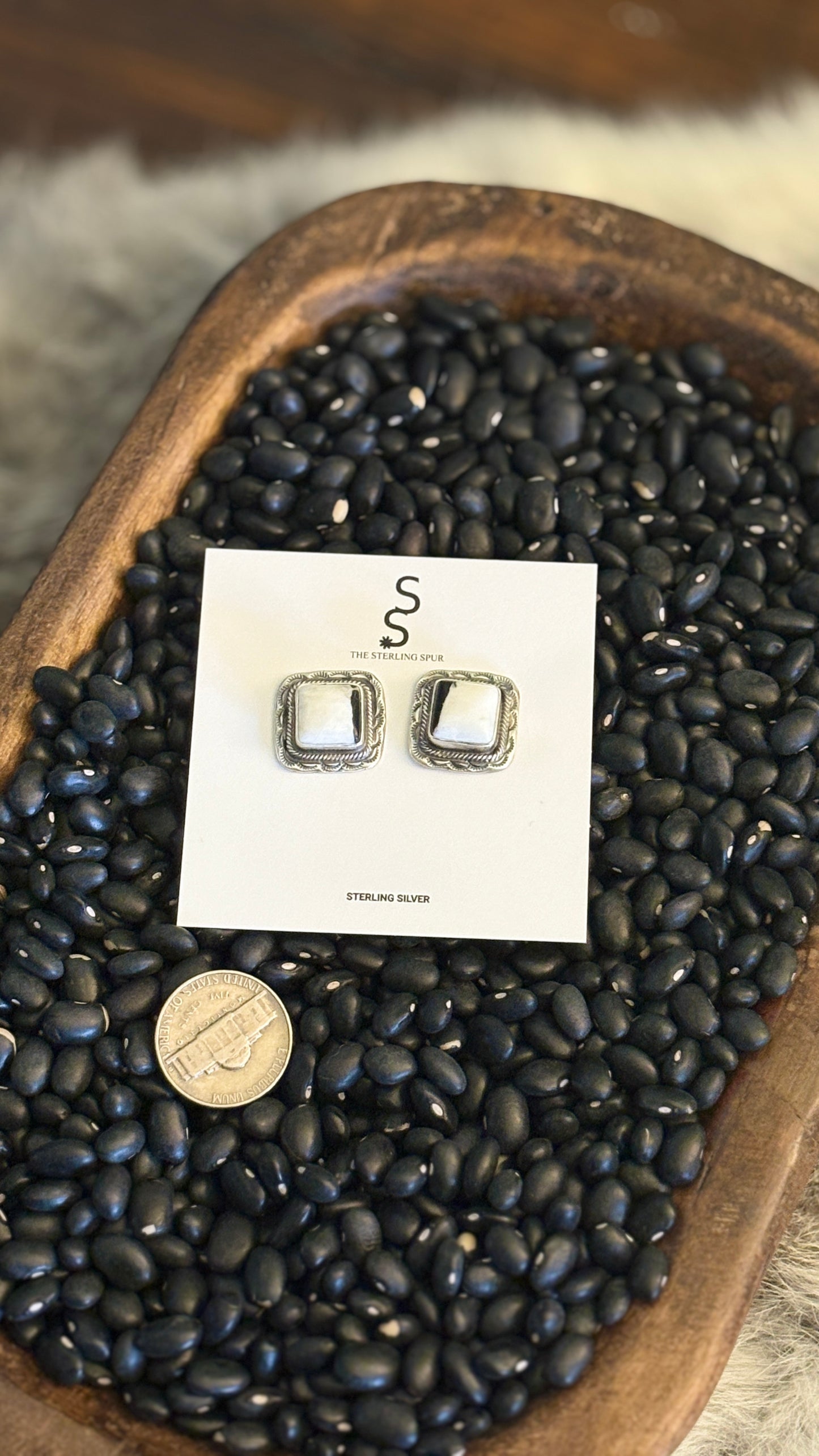 WHITE BUFFALO SQUARE STATEMENT EARRINGS