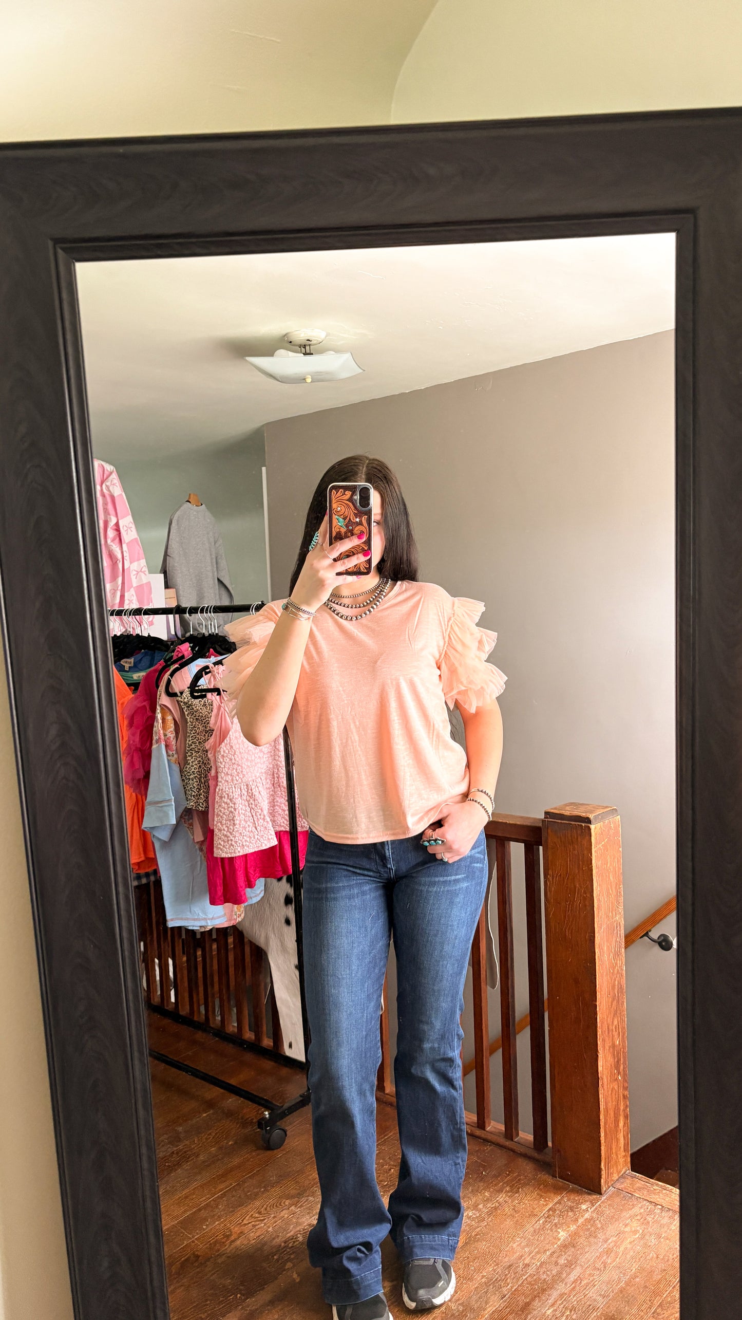 MESH SLEEVE TOP - PEACH